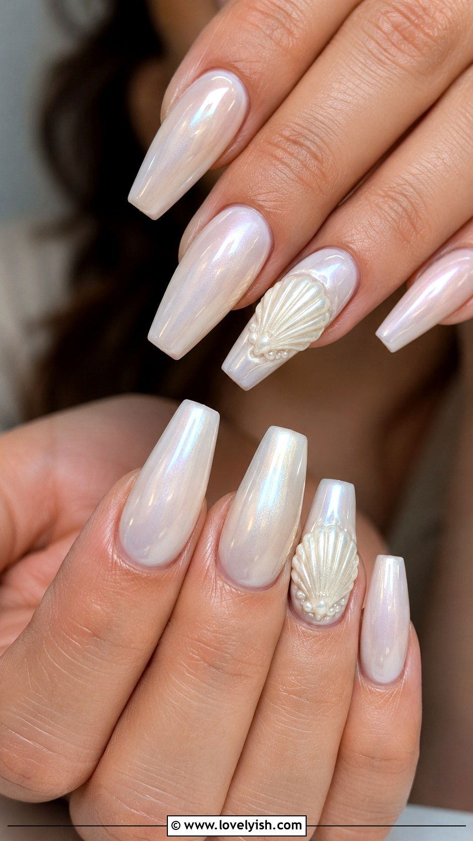 3D Seashell Accent Nails - 38 beach nail designs - 38 beach nail designs