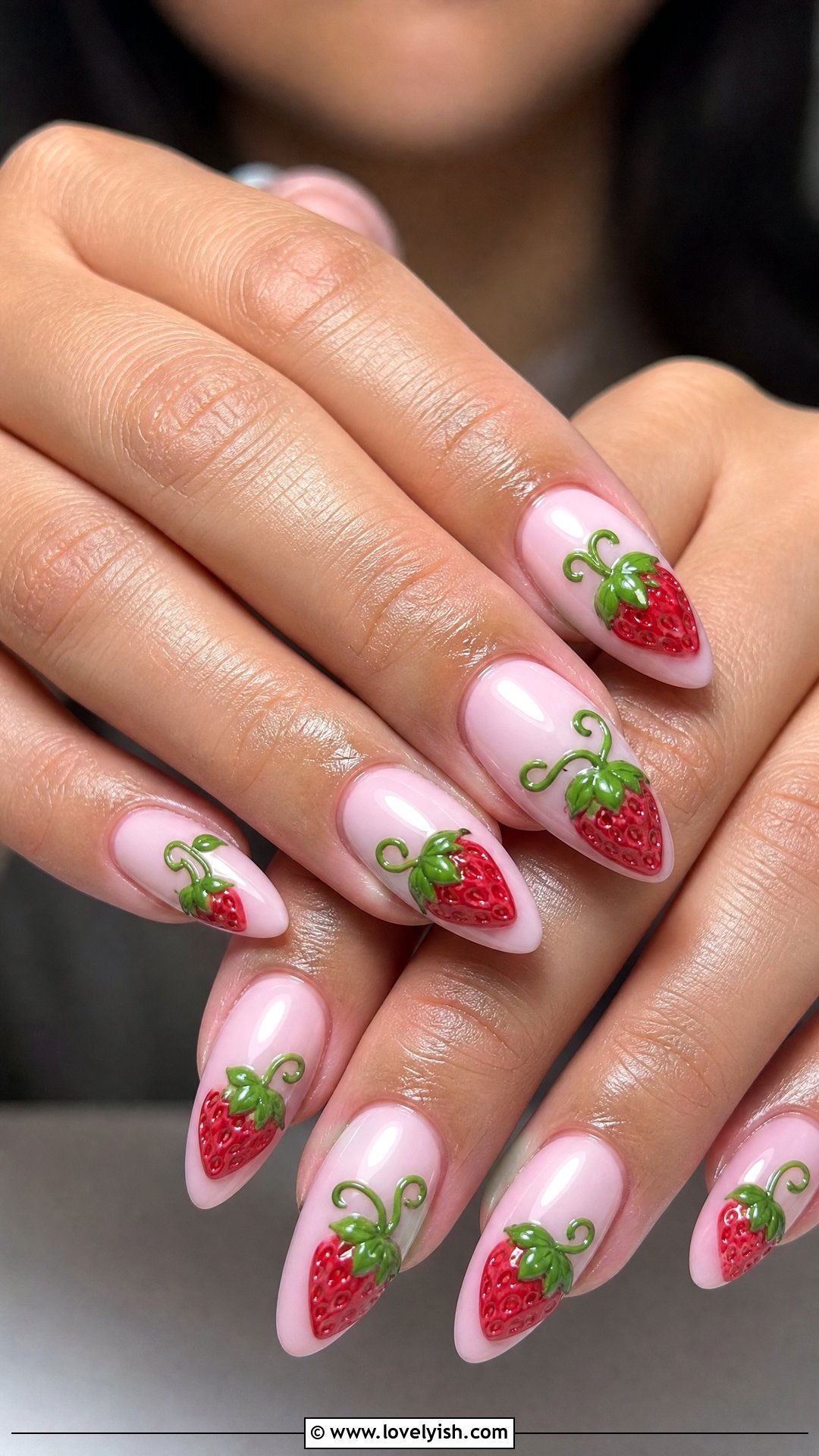 3D Strawberry Almond Nails - 50 strawberry nails - 50 strawberry nails