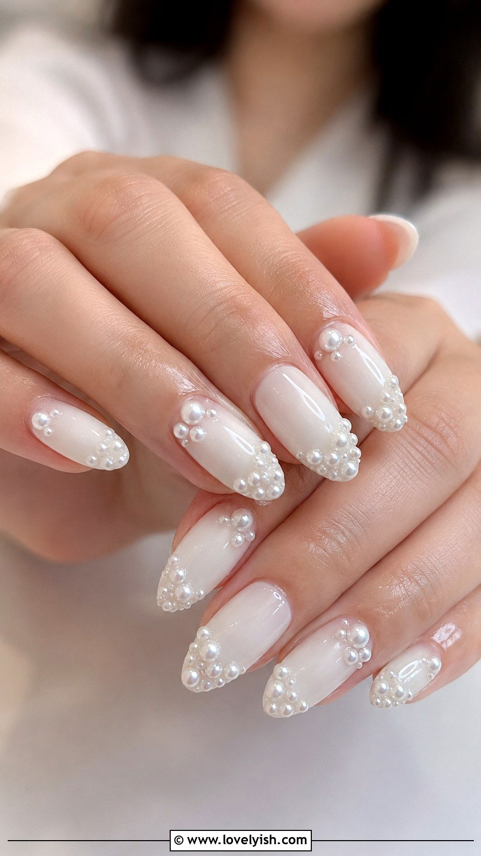 3D Wedding White Pearl Nails - 50 3d nail art - 50 3d nail art