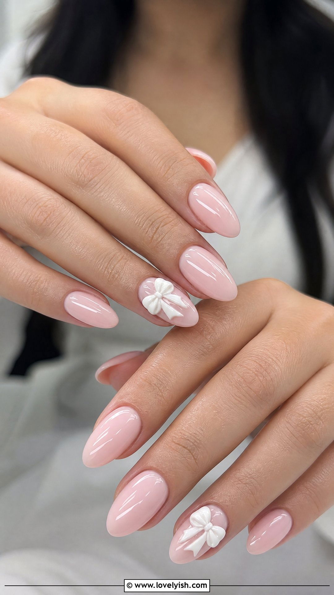 3D White Bow Accent Builder Gel Nails - 50 builder gel nails - 50 builder gel nails