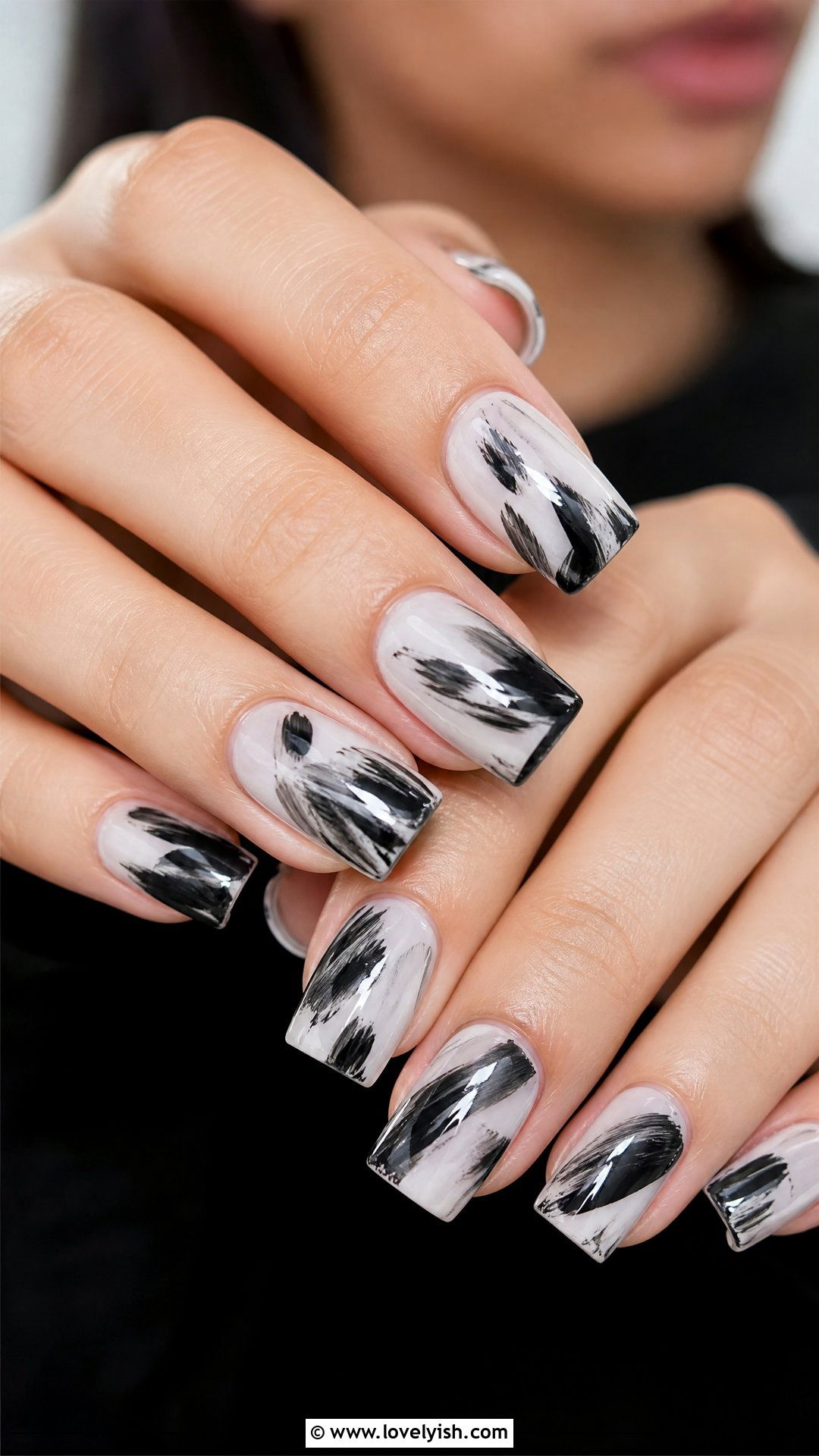 Abstract Brushstroke Nails - 50 black and white nail designs - 50 black and white nail designs