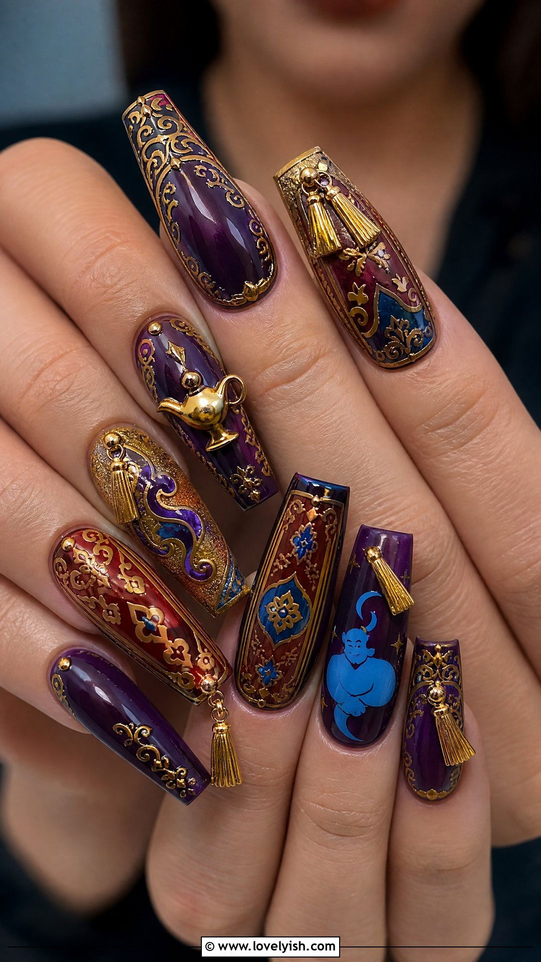 Aladdin Magic Carpet Pattern Nails - 50 disney nail designs - 50 disney nail designs