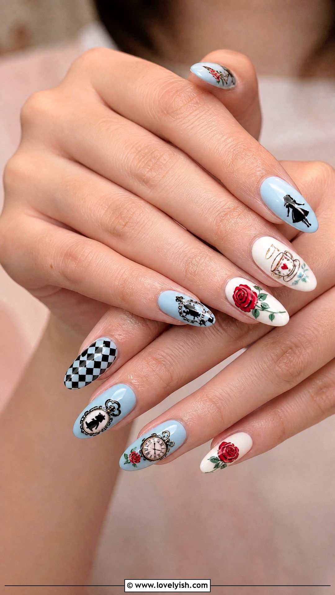Alice in Wonderland Tea Party Nails - 50 disney nail designs - 50 disney nail designs