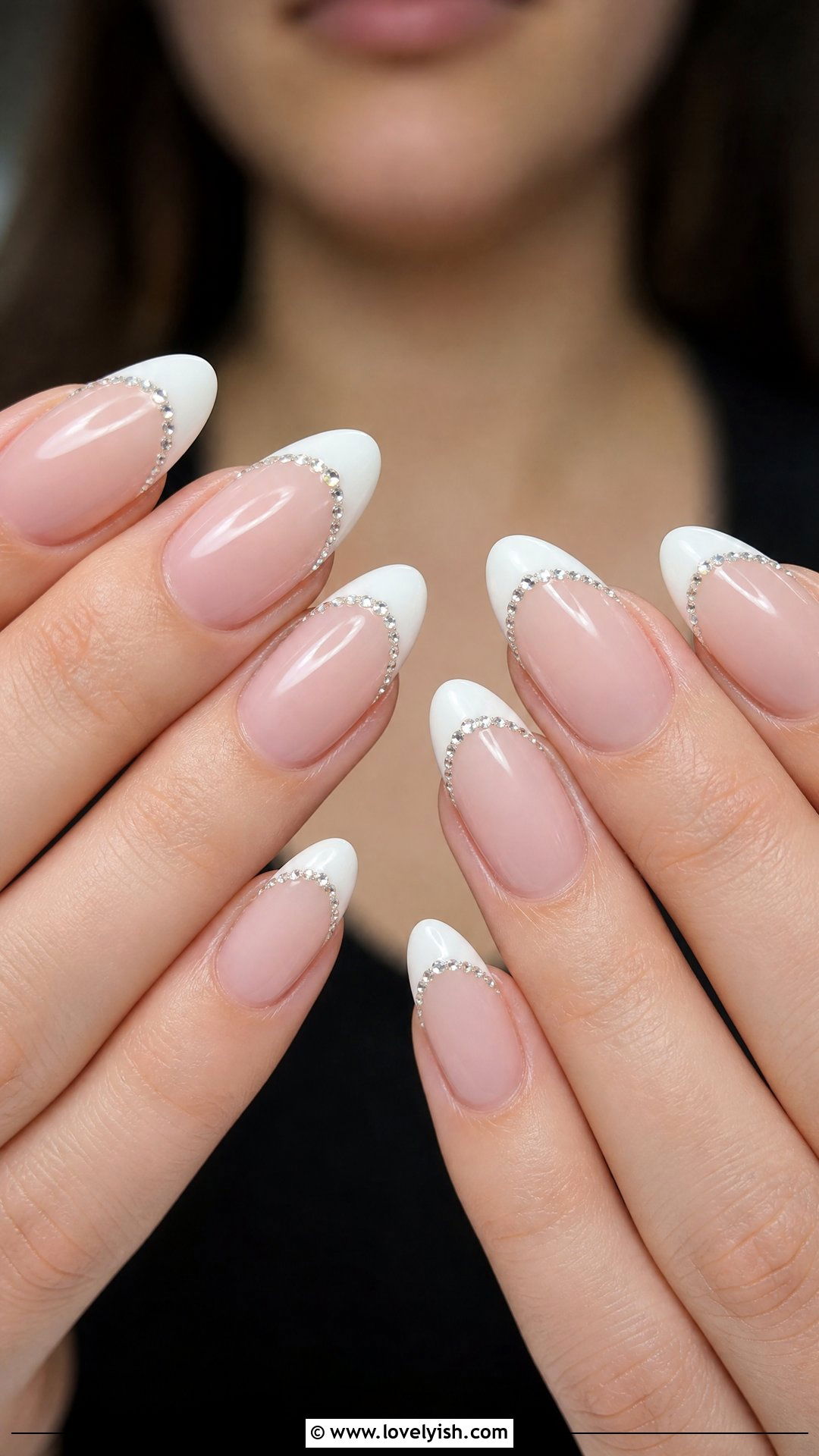 Almond French With Diamonds - 50 engagement nails - 50 engagement nails