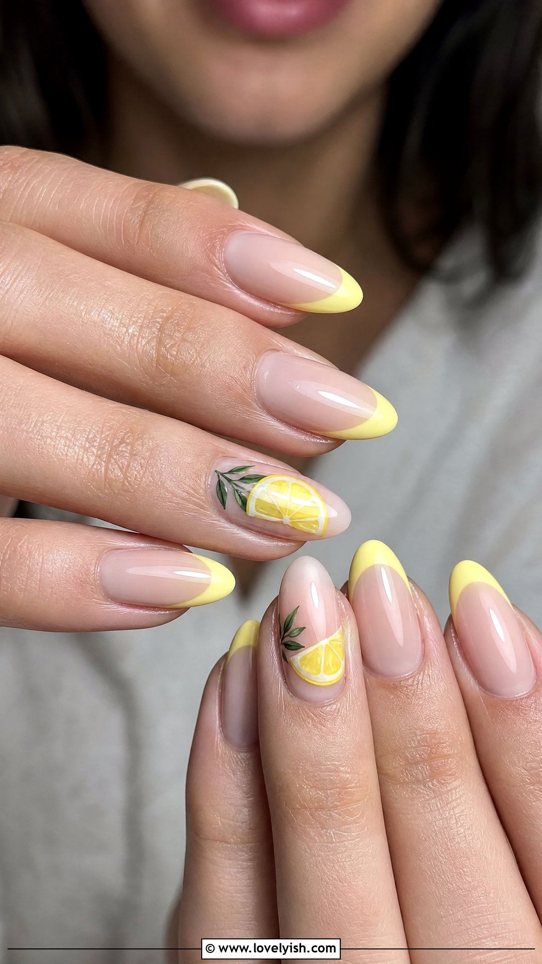 Almond Lemon French Tips - 50 lemon nail design ideas - 50 lemon nail design ideas