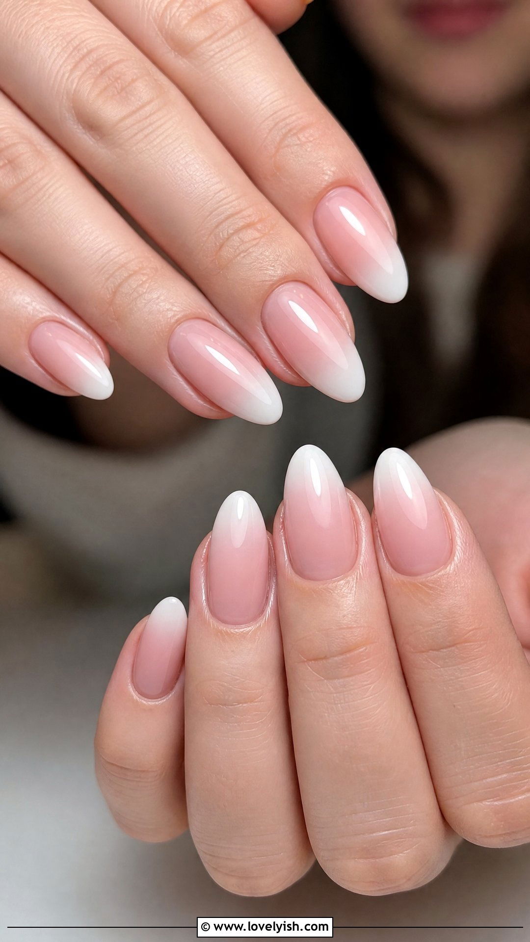 Almond Pink Ombre French Tip Nails - 50 ombre french nails - 50 ombre french nails
