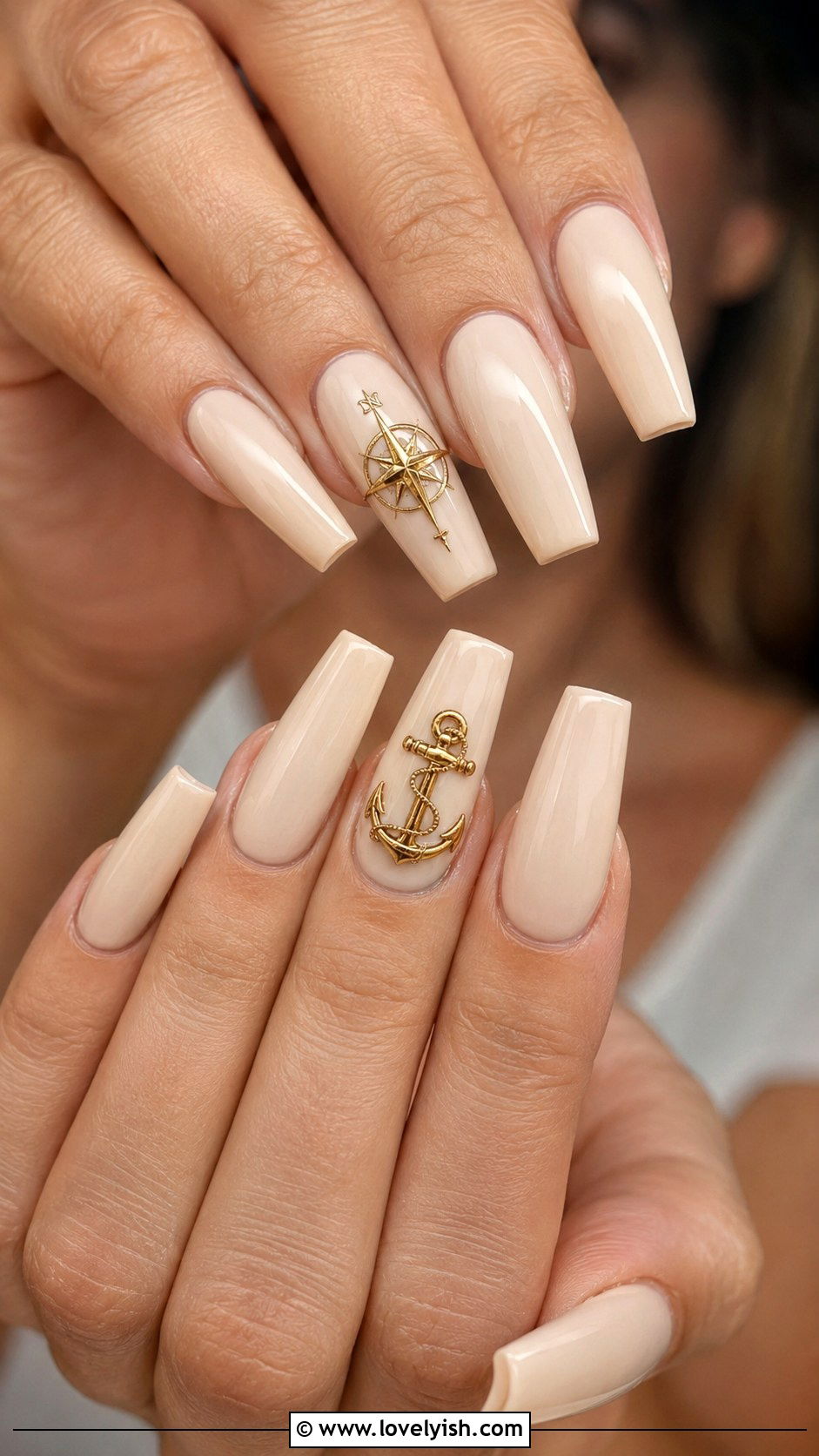 Anchor With Compass Accent Design - 50 anchor nail designs - 50 anchor nail designs