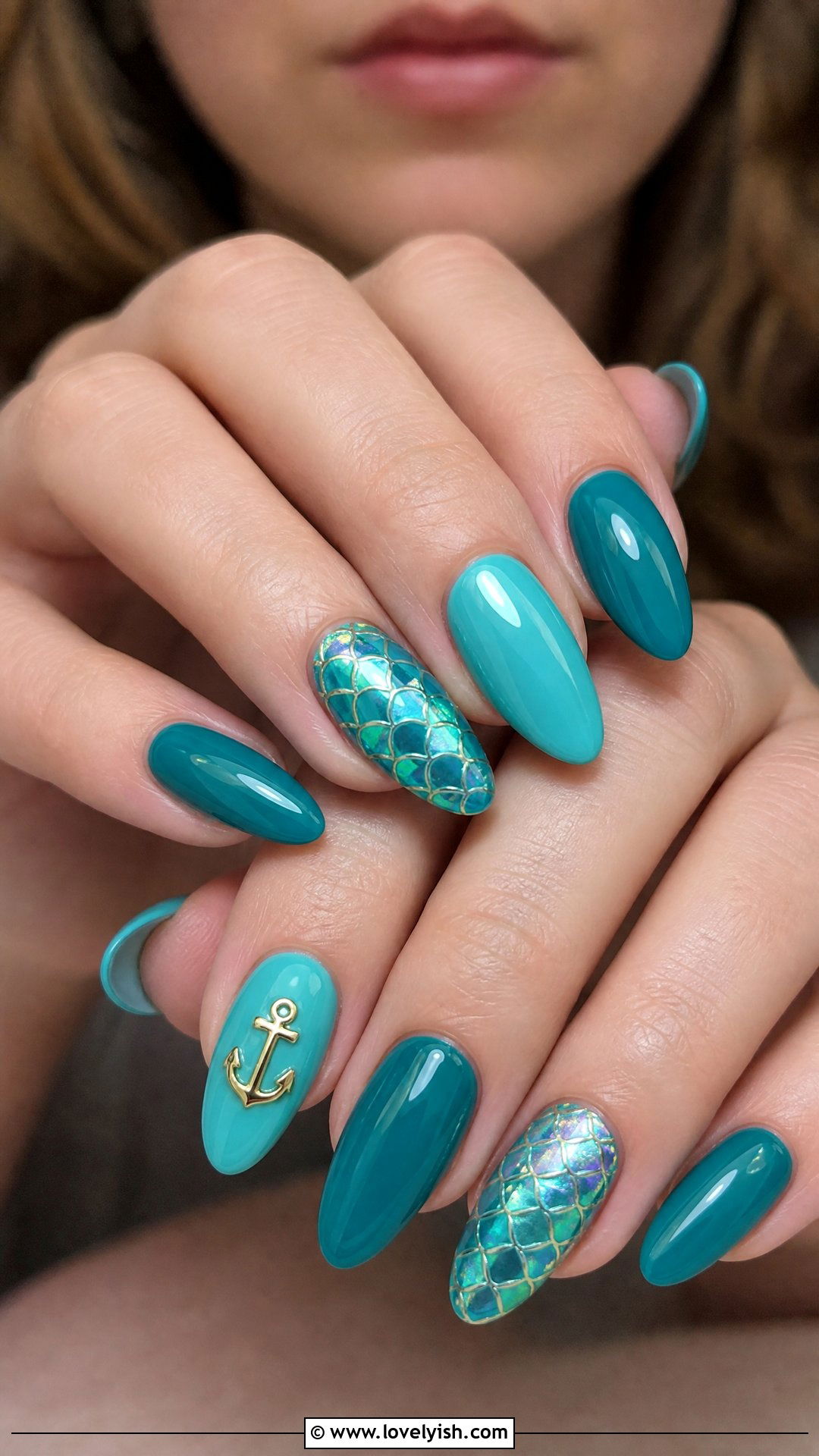 Anchor With Mermaid Scale Accent - 50 anchor nail designs - 50 anchor nail designs