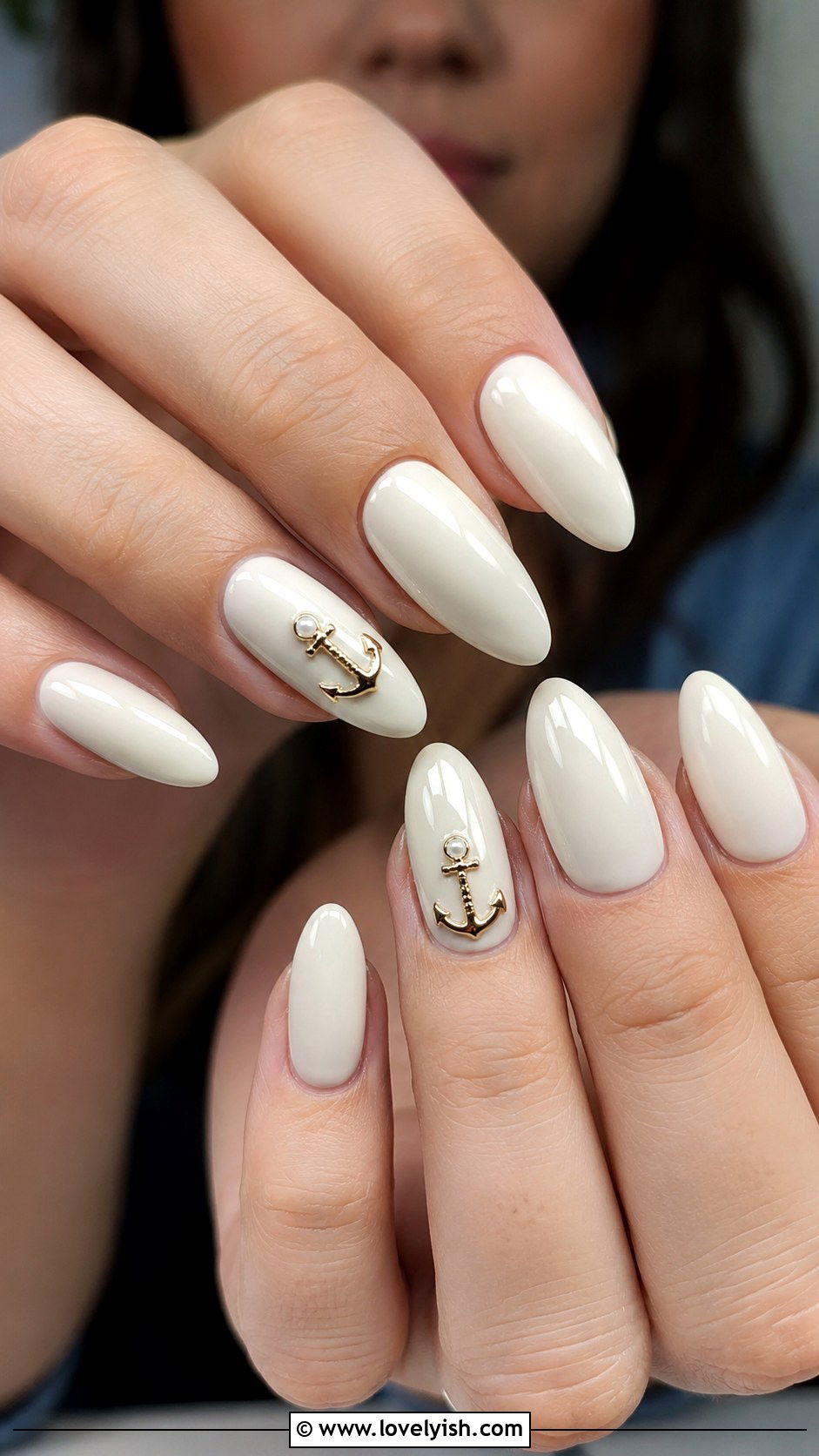 Anchor With Pearl Embellishment - 50 anchor nail designs - 50 anchor nail designs