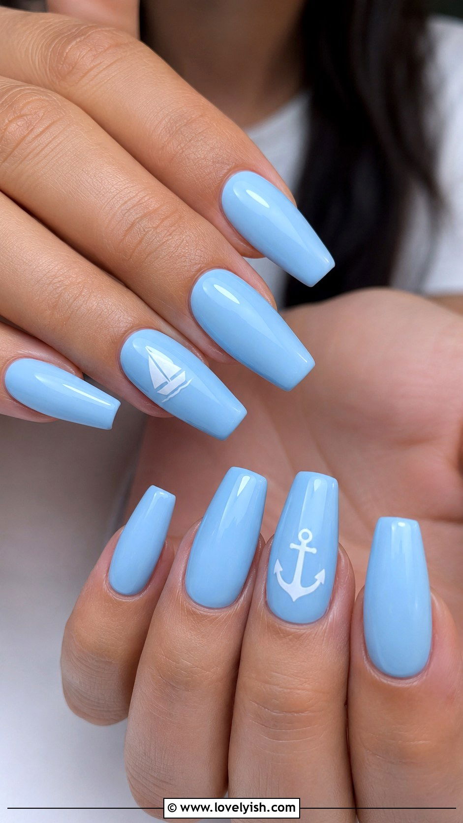 Anchor With Sailboat Accent Nails - 50 anchor nail designs - 50 anchor nail designs