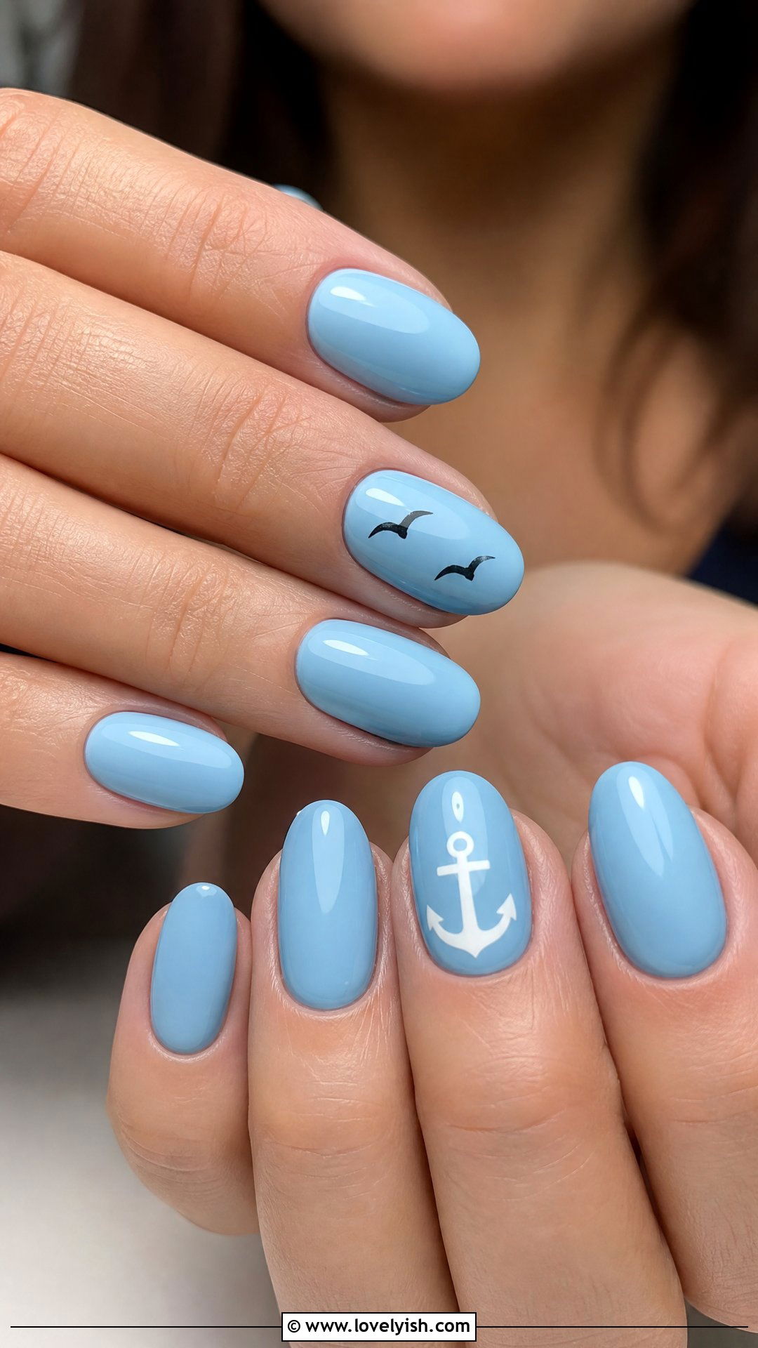 Anchor With Seagull Silhouette - 50 anchor nail designs - 50 anchor nail designs