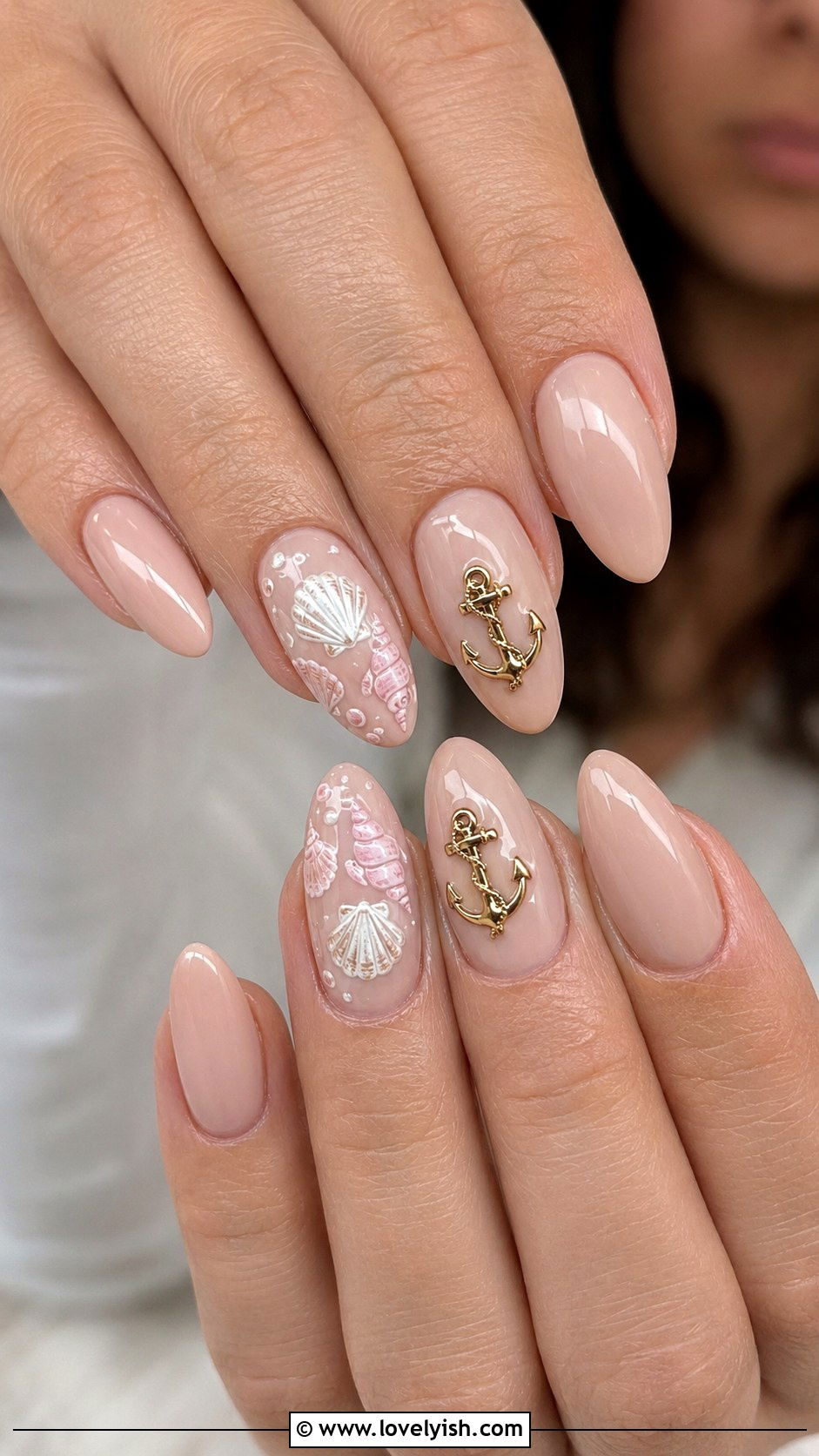 Anchor With Seashell Accent Nails - 50 anchor nail designs - 50 anchor nail designs