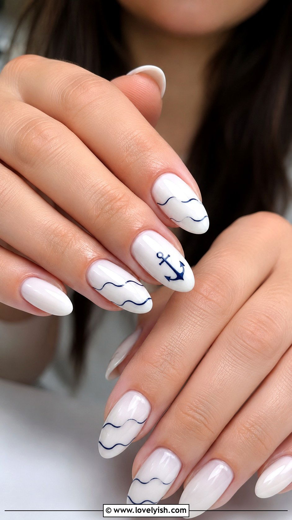 Anchor With Wave Pattern Nails - 50 anchor nail designs - 50 anchor nail designs