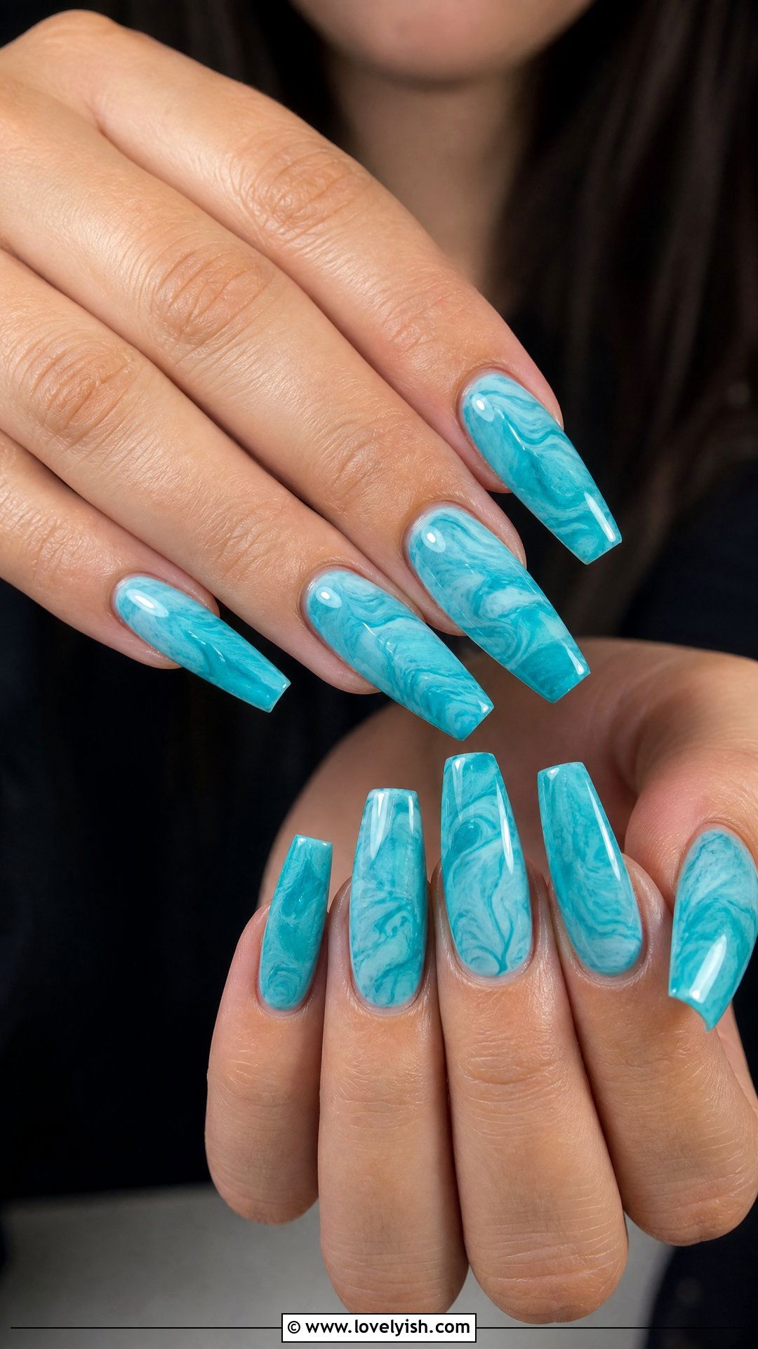 Aqua Blue Marble Nails - 25 beach nail ideas - 25 beach nail ideas