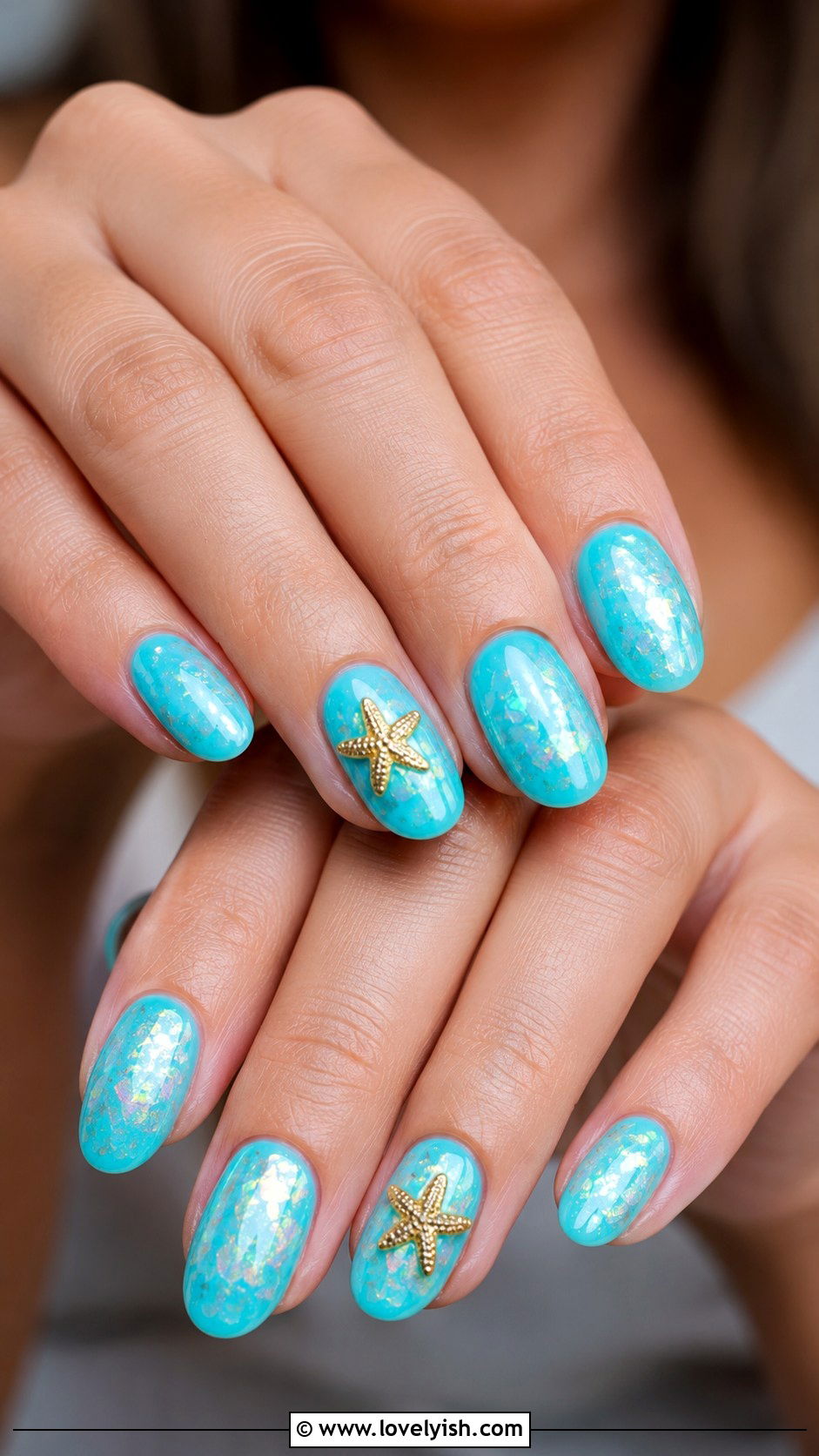 Aqua Mermaid Nails with Starfish Accents - 50 mermaid nails - 50 mermaid nails