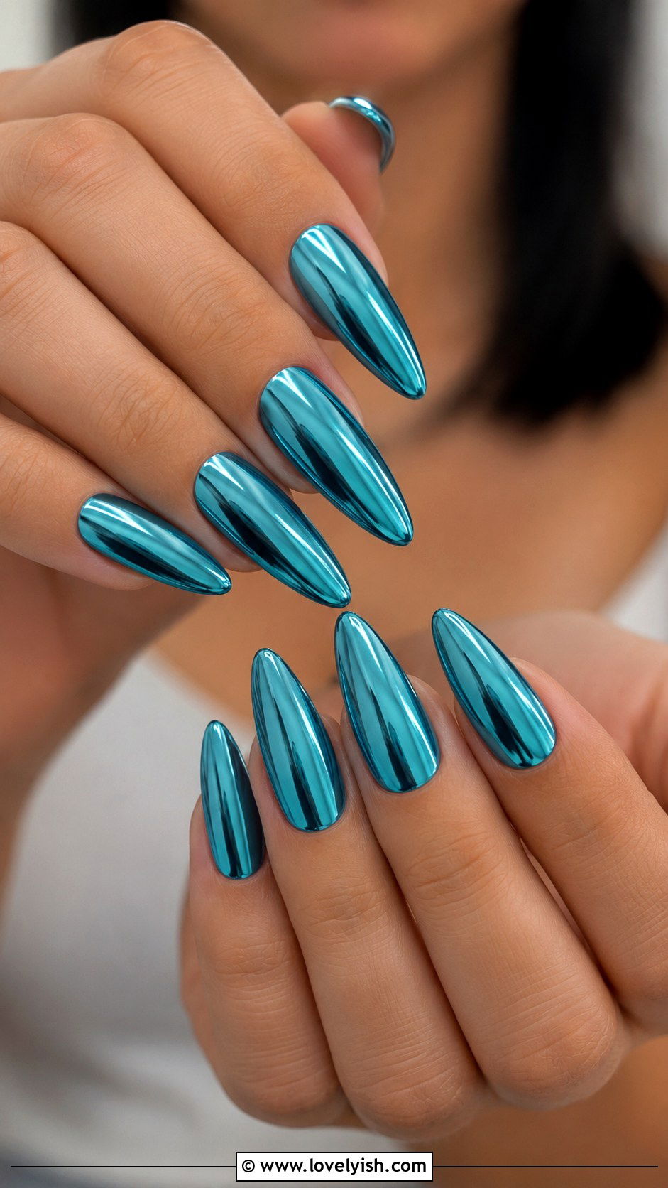 Aquamarine Chrome Nails - 50 beach nails - 50 beach nails