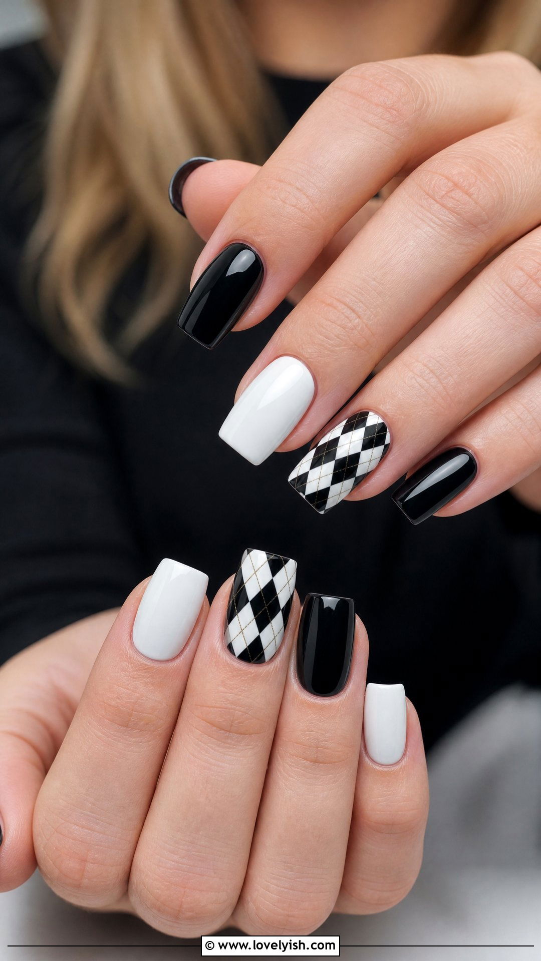 Argyle Pattern Nails - 50 black and white nail designs - 50 black and white nail designs