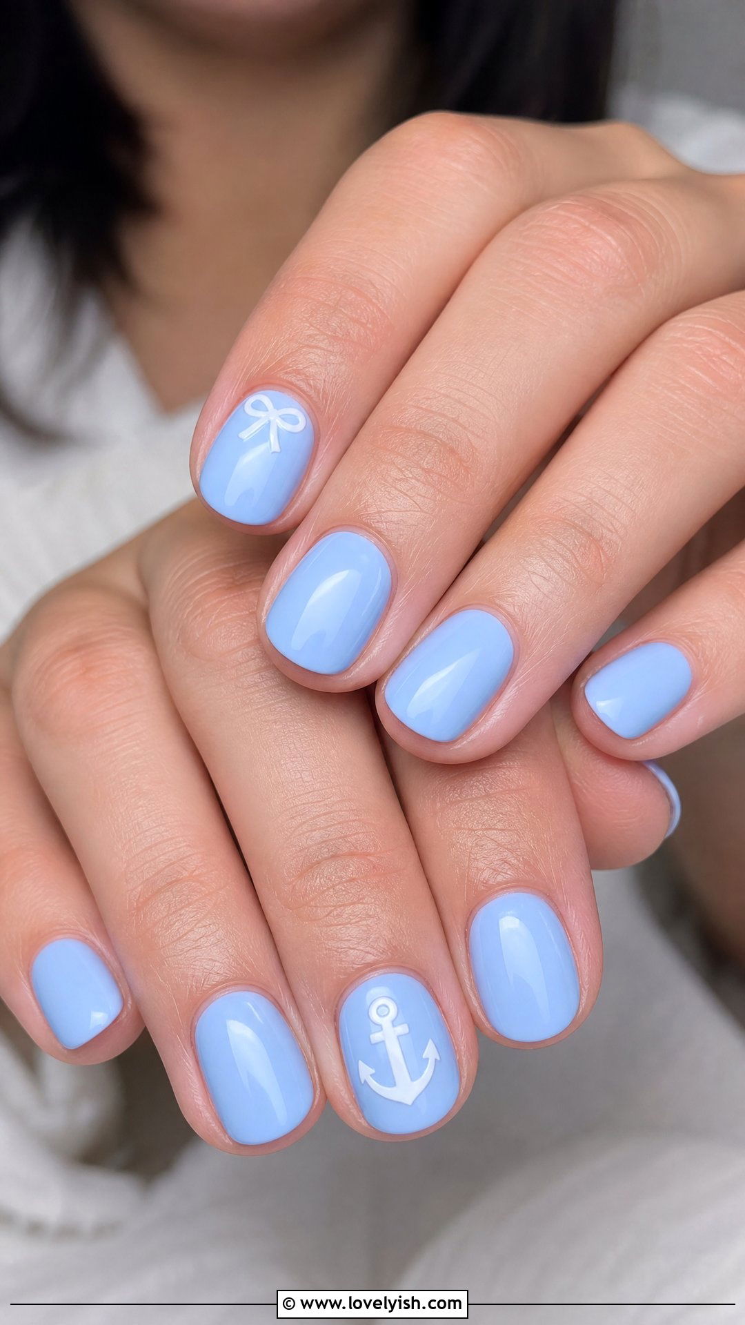 Baby Blue Anchor With Bow Detail - 50 anchor nail designs - 50 anchor nail designs