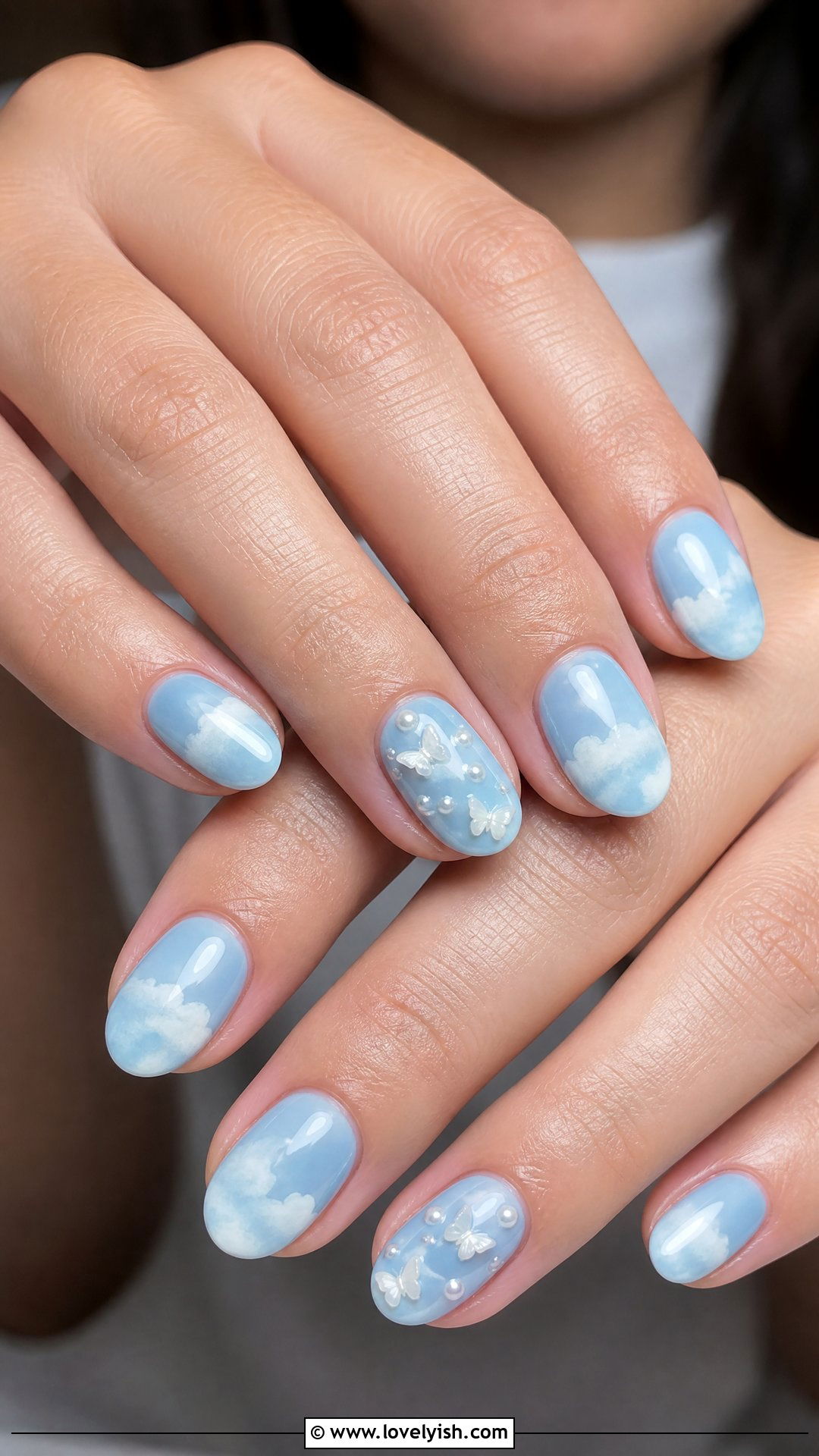 Baby Blue Butterfly Cloud Nails - 25 butterfly nail design ideas - 25 butterfly nail design ideas