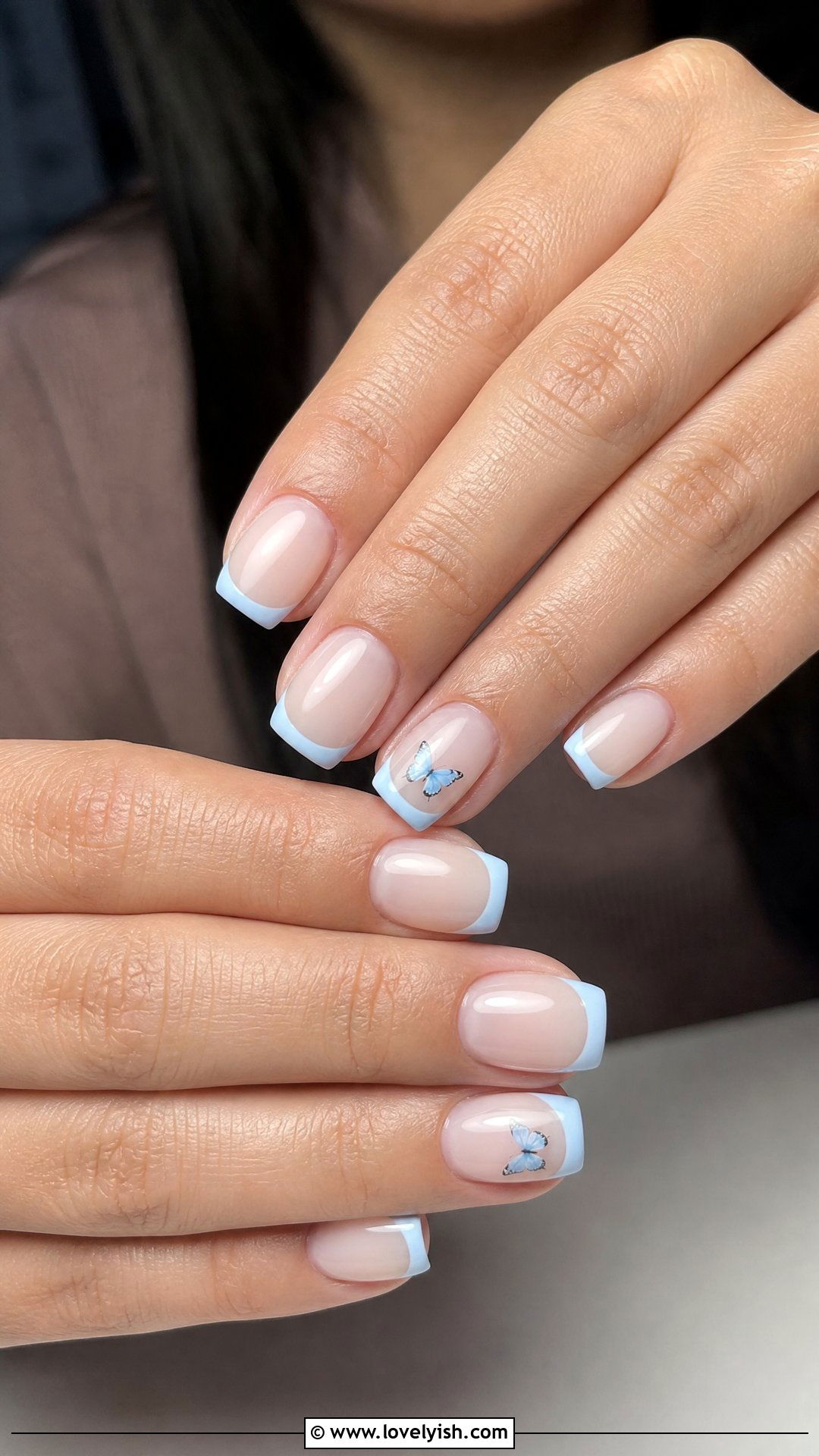 Baby Blue Butterfly French Tip Nails - 50 butterfly nails - 50 butterfly nails
