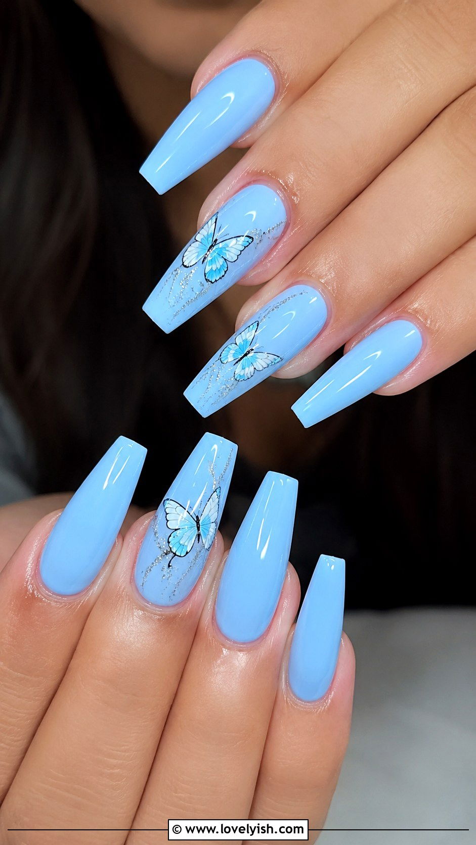 Baby Blue Butterfly Nails - 50 baby blue nails - 50 baby blue nails