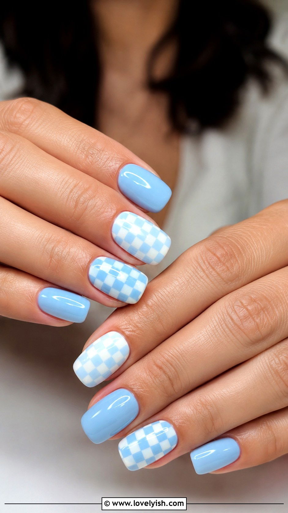 Baby Blue Checkered Nails - 50 baby blue nails - 50 baby blue nails