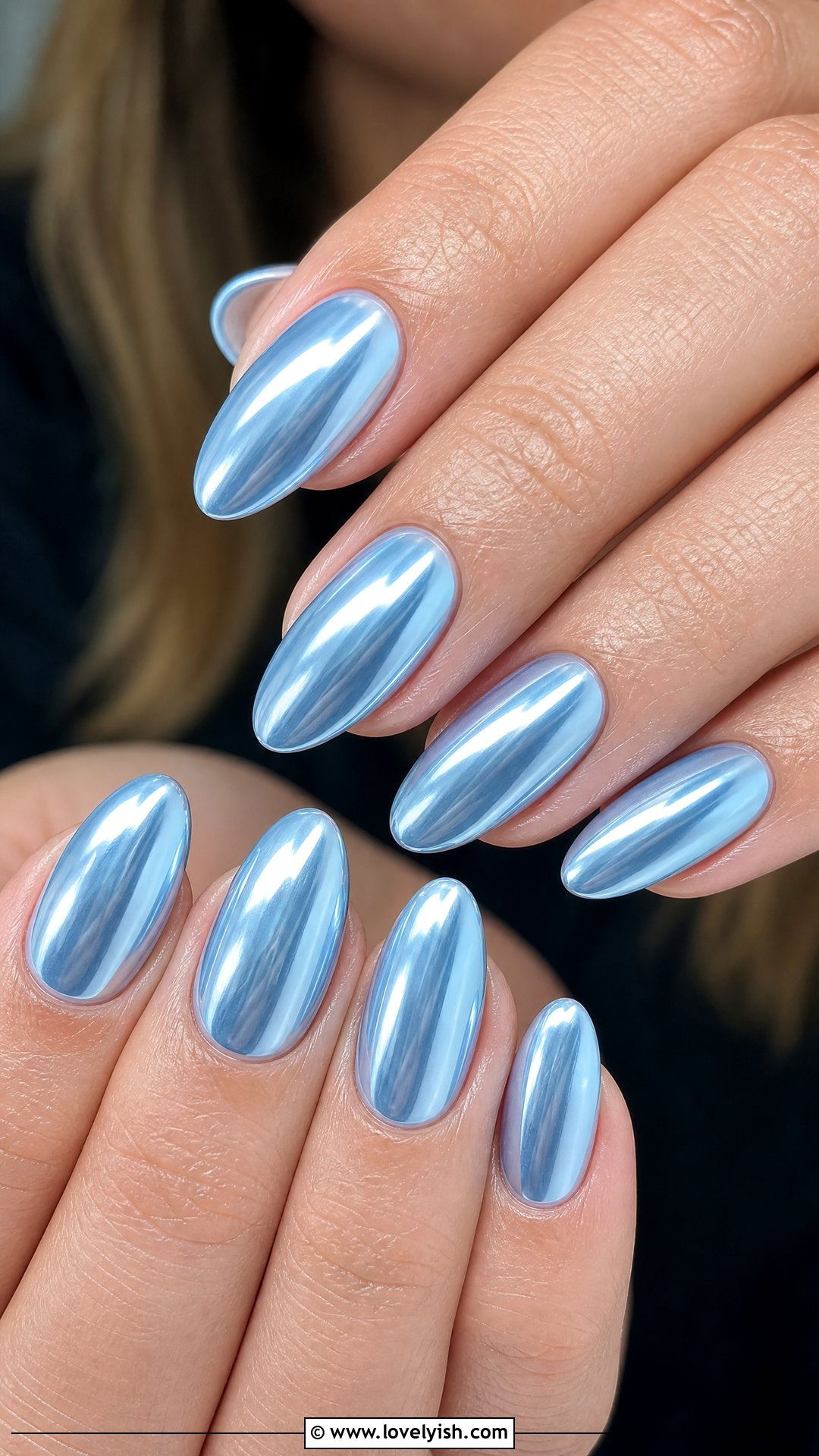 Baby Blue Chrome Nails - 50 medium nails - 50 medium nails