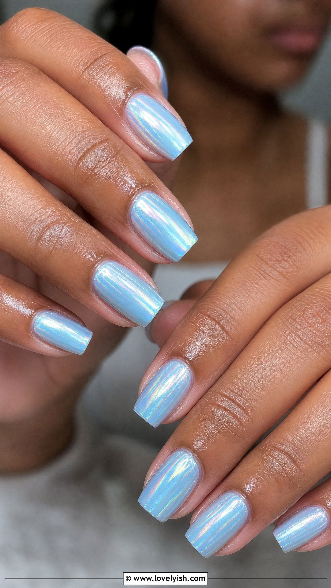 Baby Blue Chrome Short Coffin Nails - 38 short coffin nail designs - 38 short coffin nail designs