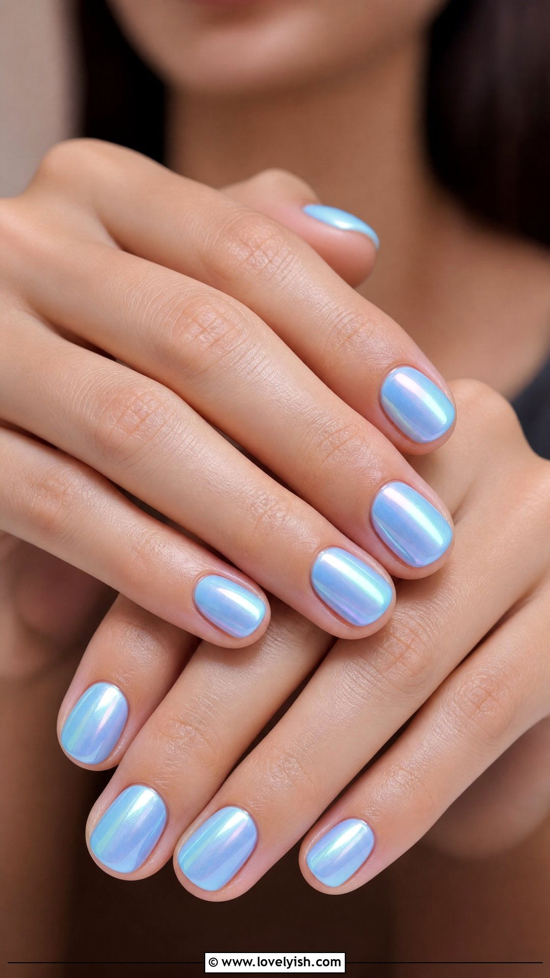 Baby Blue Chrome Short Nails - 35 short nails designs - 35 short nails designs