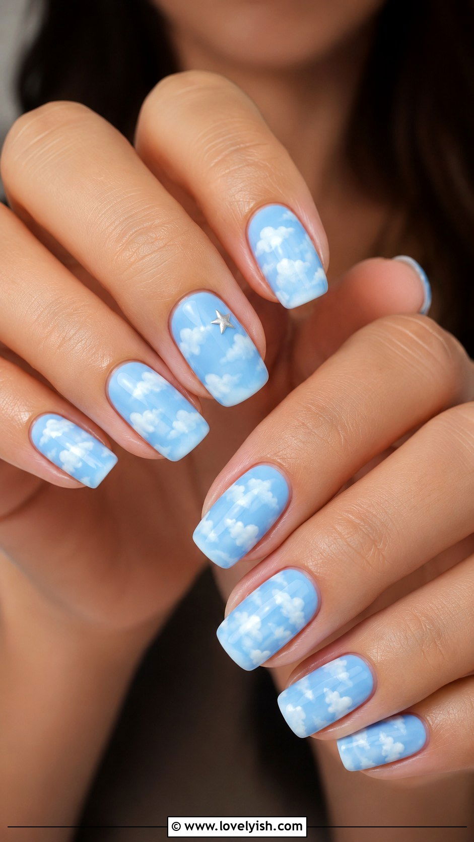 Baby Blue Cloud Birthday Nails - 50 birthday nails - 50 birthday nails