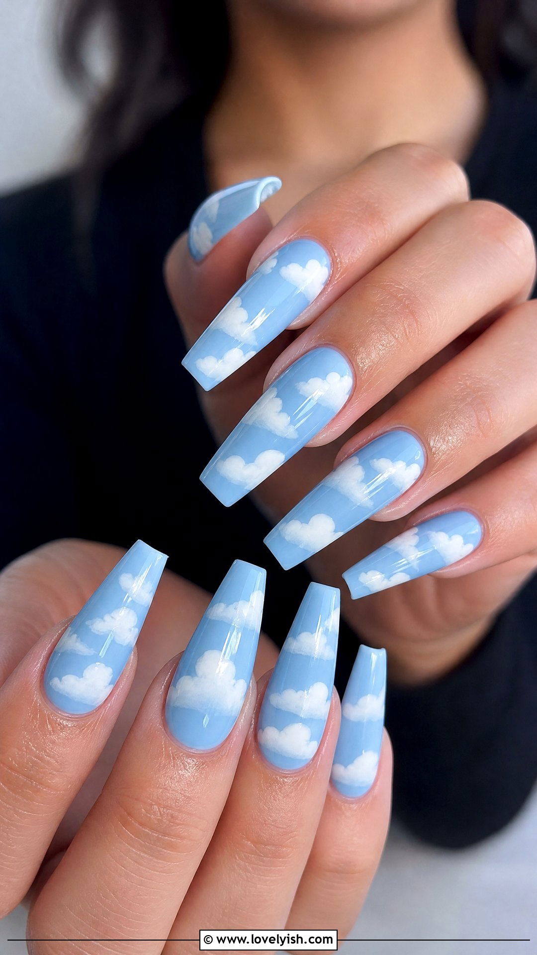 Baby Blue Cloud Coffin Nails - 50 coffin nails - 50 coffin nails