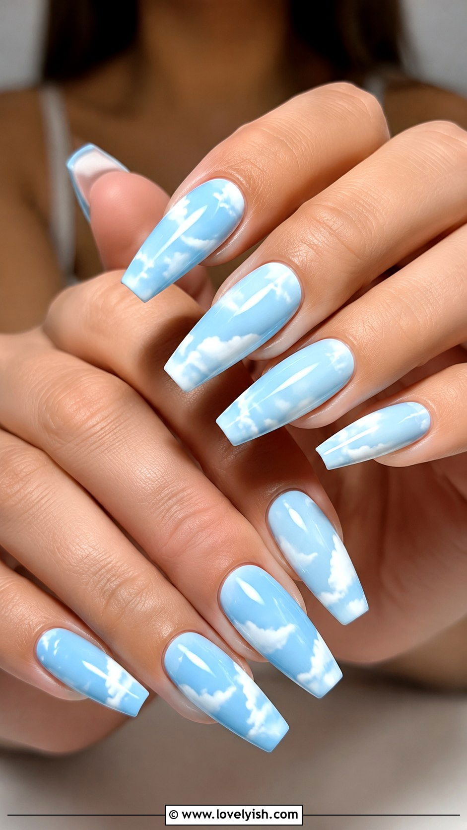 Baby Blue Cloud Coffin Nails - 25 coffin nail designs - 25 coffin nail designs