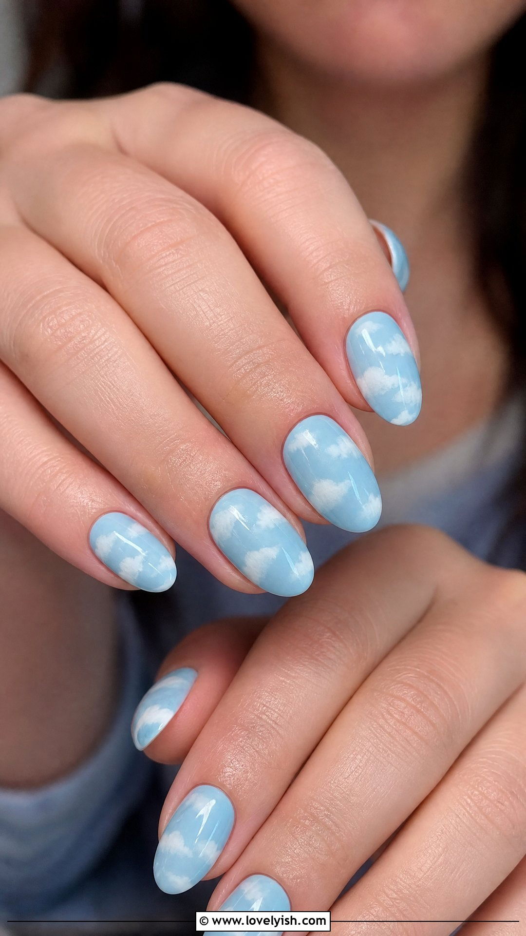 Baby Blue Cloud Gel Nails - 50 gel manicure - 50 gel manicure