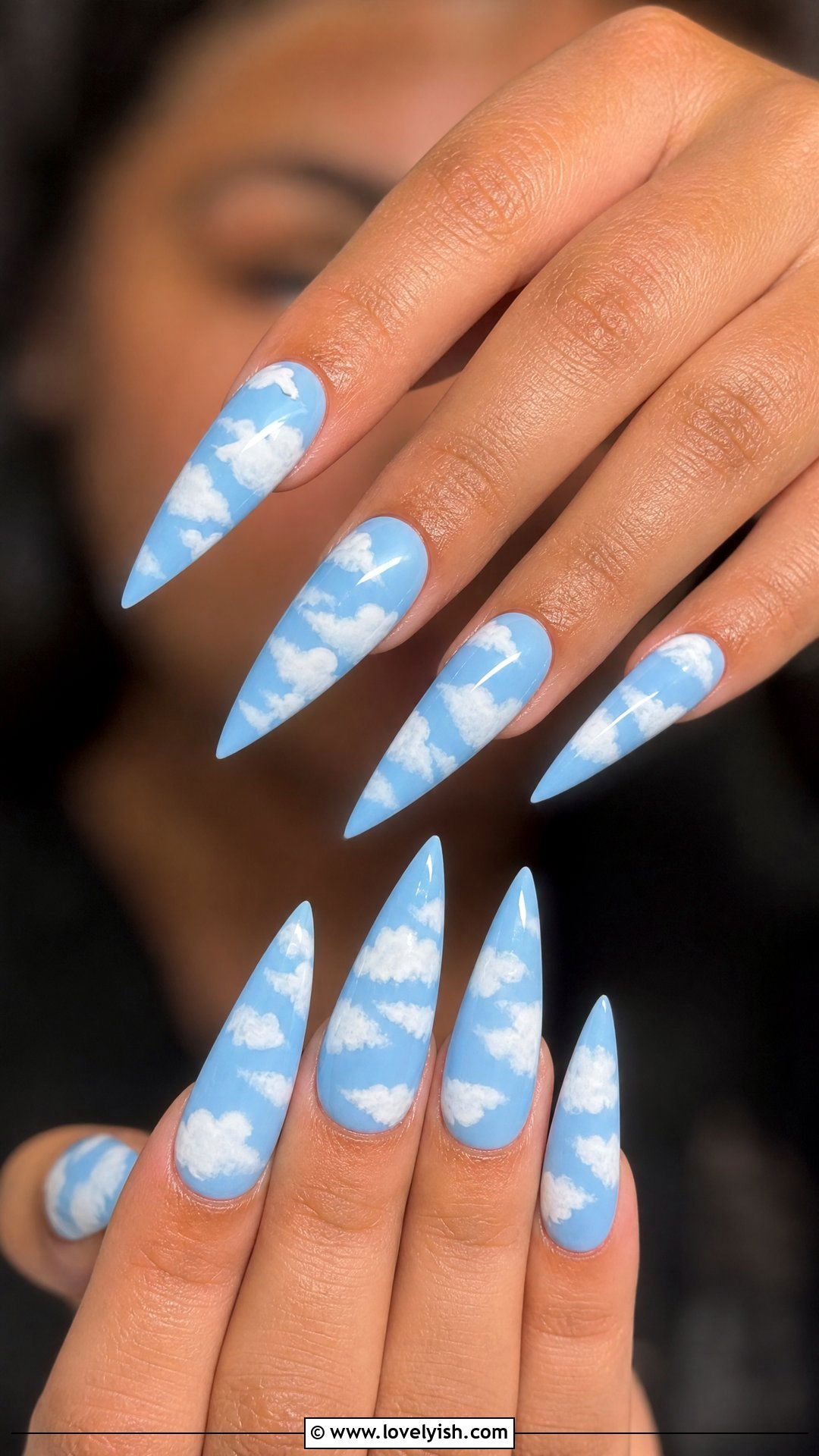 Baby Blue Cloud Long Stiletto Nails - 50 long stiletto nails - 50 long stiletto nails
