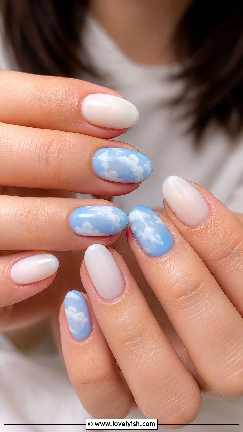 Baby Blue Cloud Nails - 40 nail design template - 40 nail design template