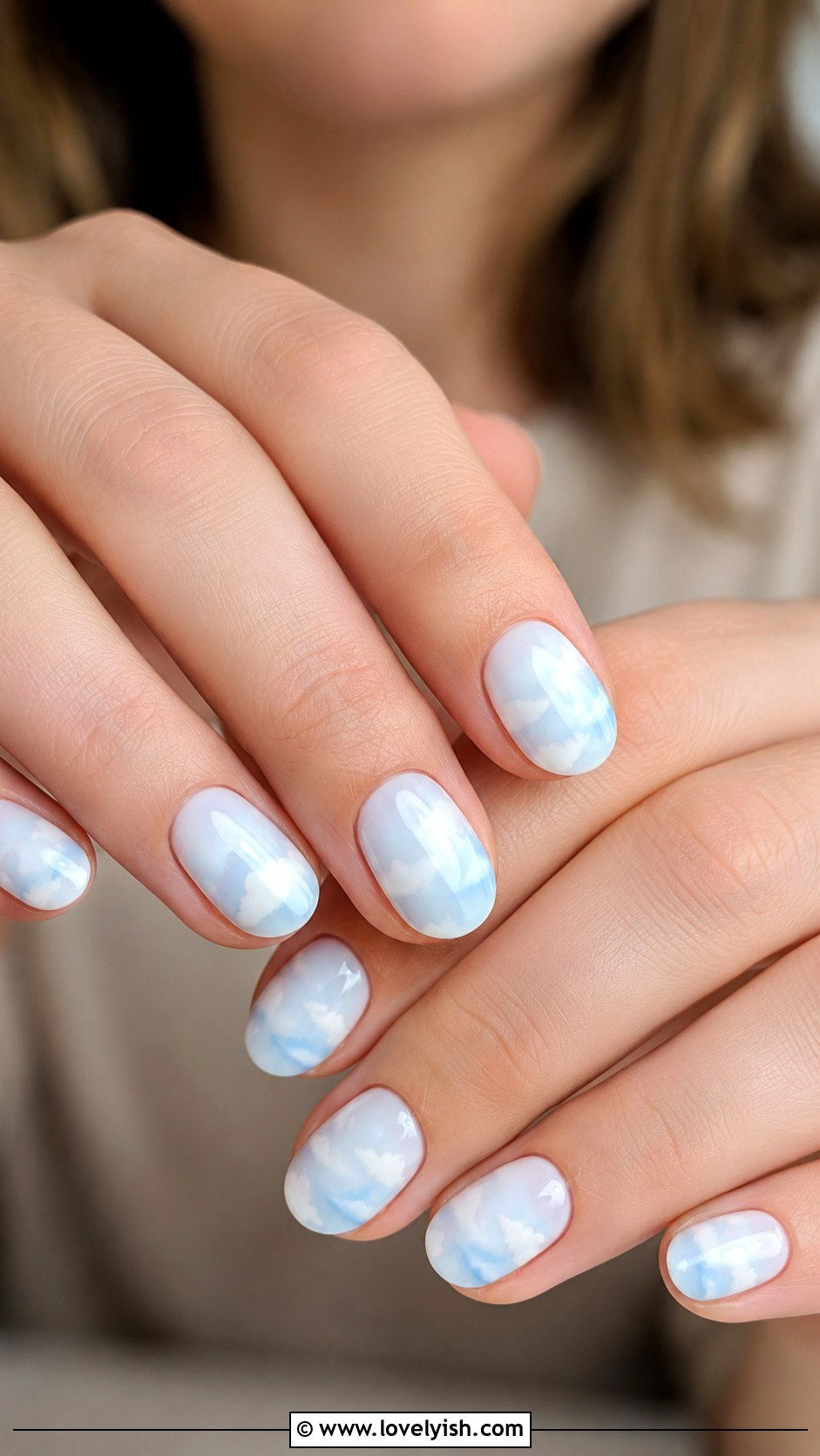Baby Blue Cloud Nails - 44 nails design - 44 nails design