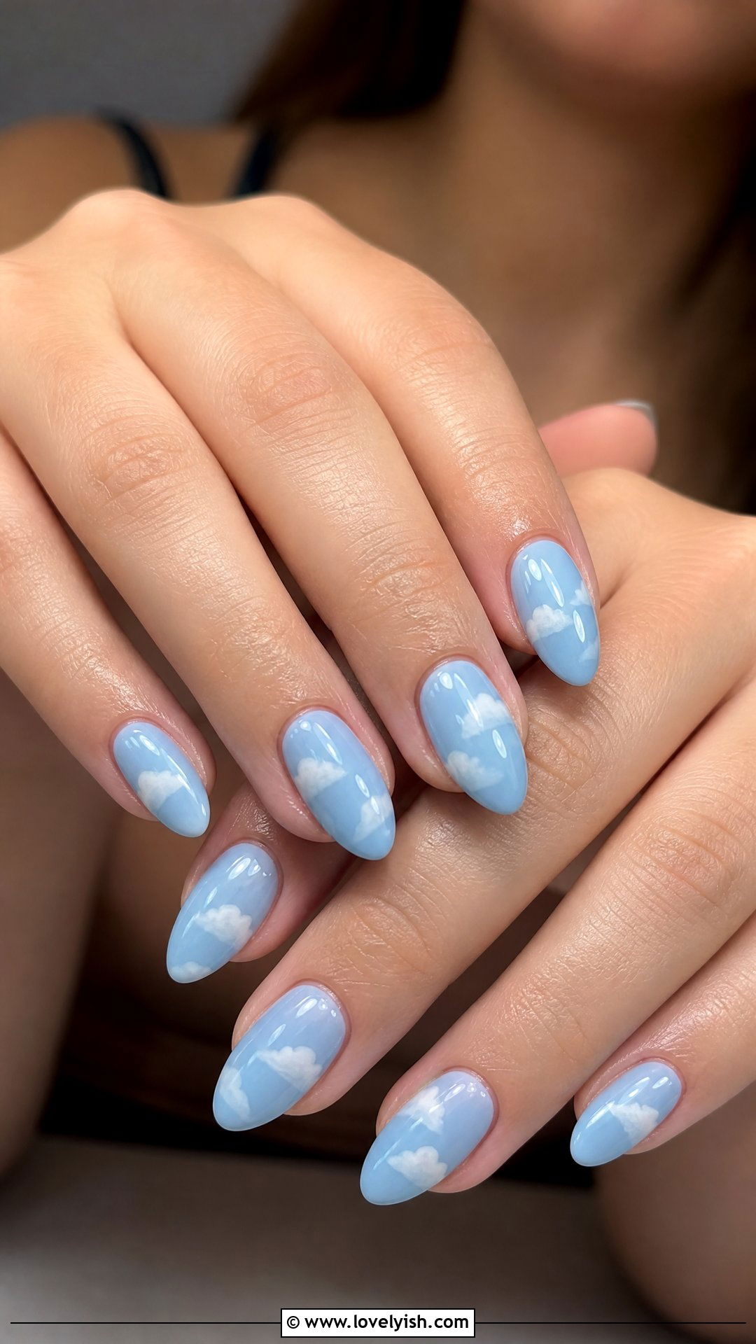 Baby Blue Cloud Nails - 50 classy spring nail designs - 50 classy spring nail designs