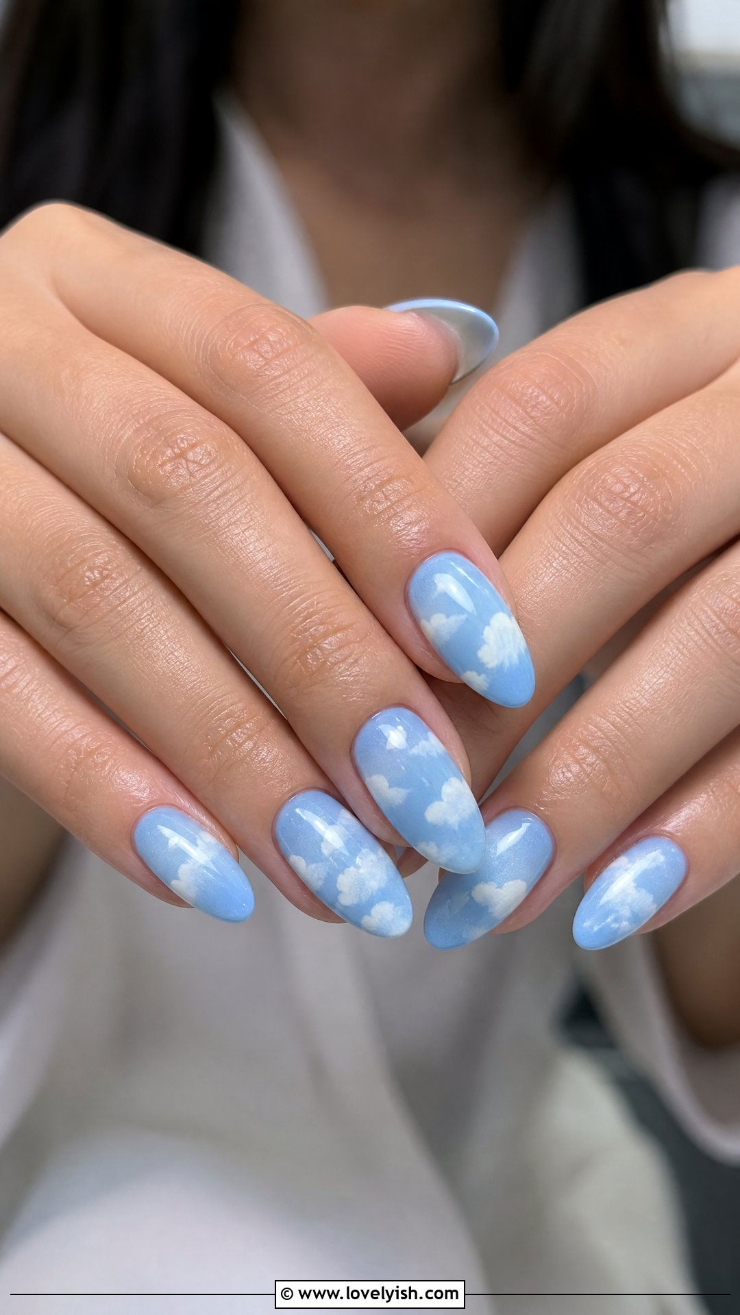 Baby Blue Cloud Nails - 50 cute spring nail designs - 50 cute spring nail designs