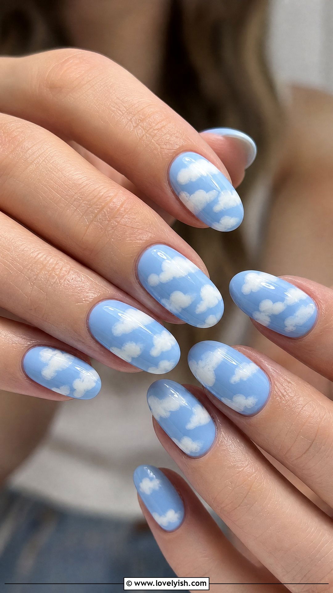 Baby Blue Cloud Nails - 50 easy spring nail designs - 50 easy spring nail designs