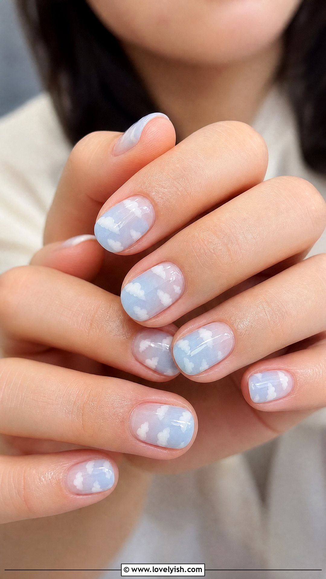 Baby Blue Cloud Nails - 50 simple nail art - 50 simple nail art