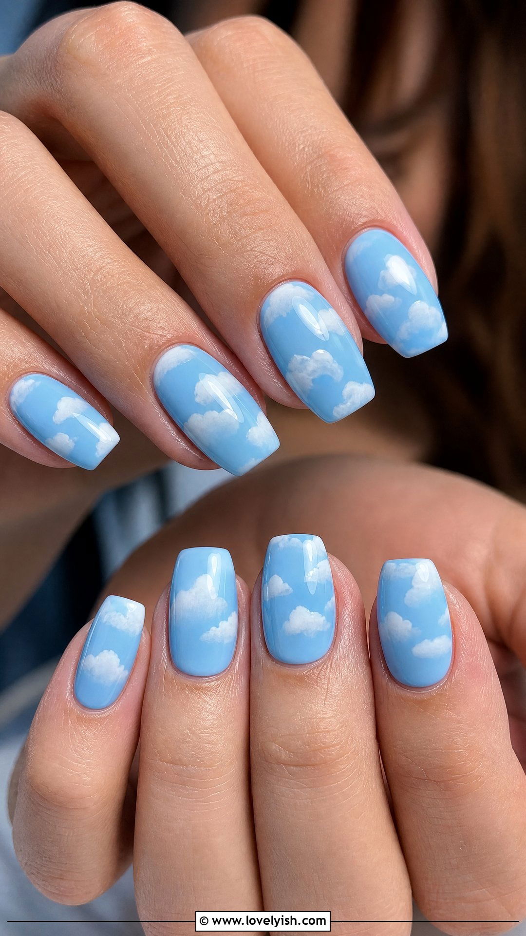 Baby Blue Cloud Short Coffin Nails - 50 short coffin nails - 50 short coffin nails