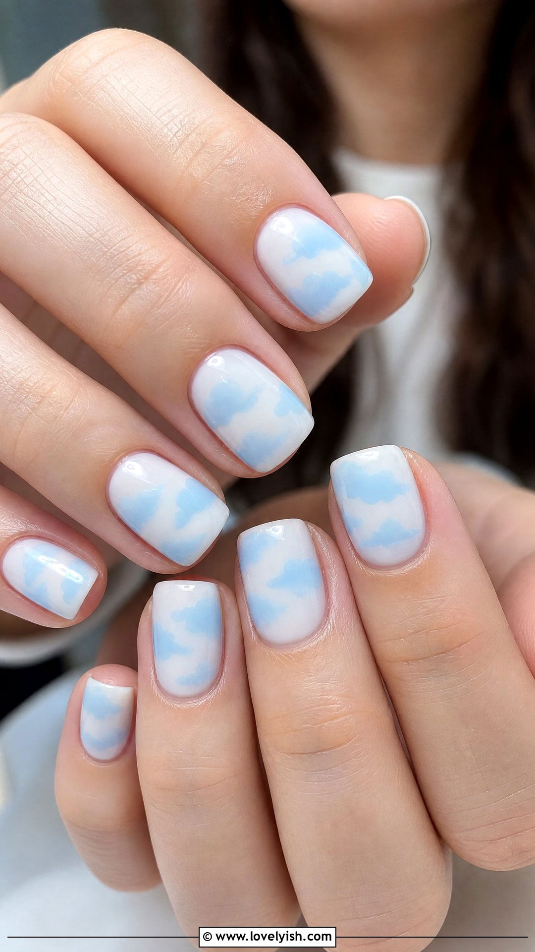Baby Blue Cloud Short Square Nails - 50 short square nails - 50 short square nails