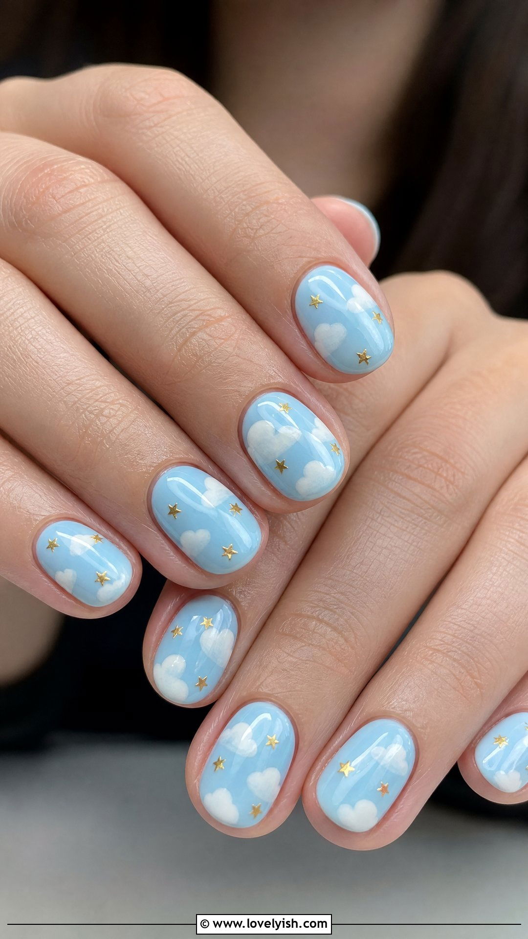 Baby Blue Cloud and Star Nails - 50 star nails - 50 star nails