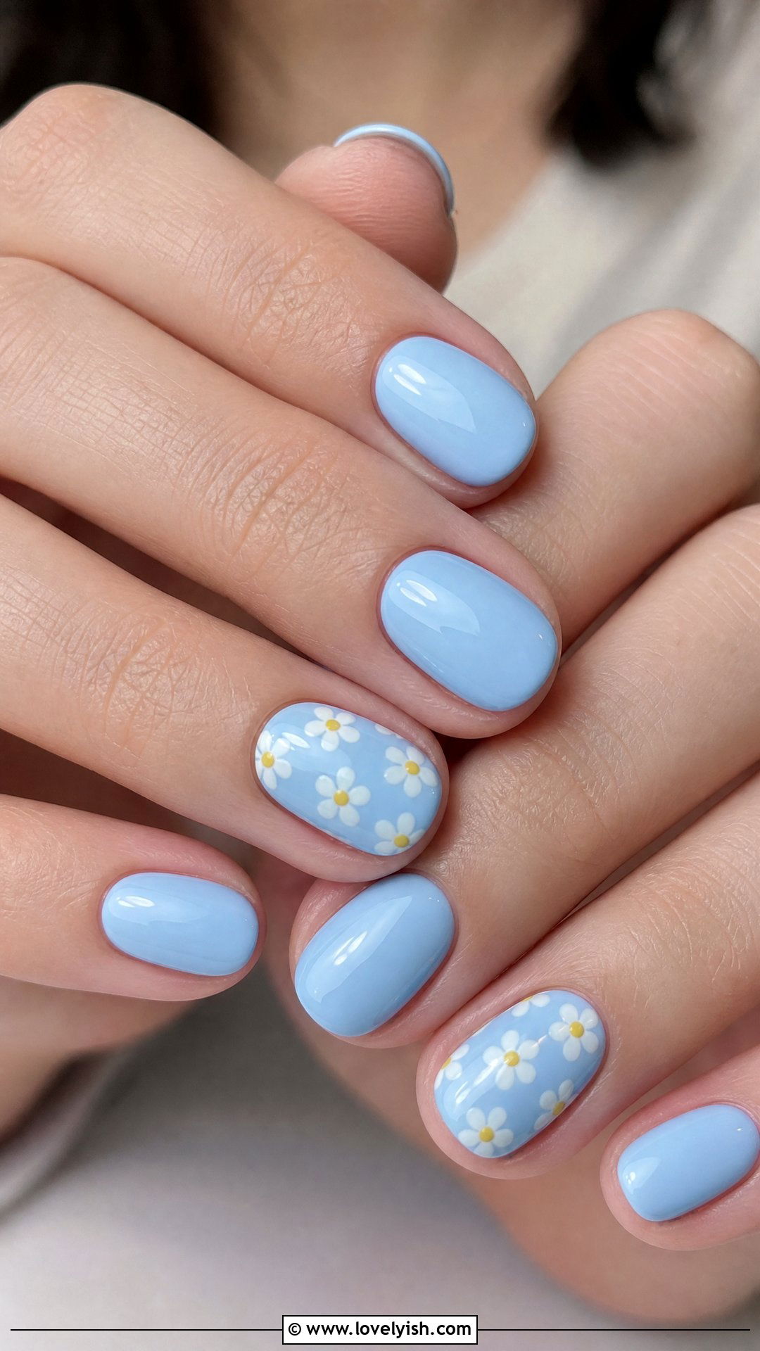 Baby Blue Flower Accent Nails - 46 easy nail designs - 46 easy nail designs