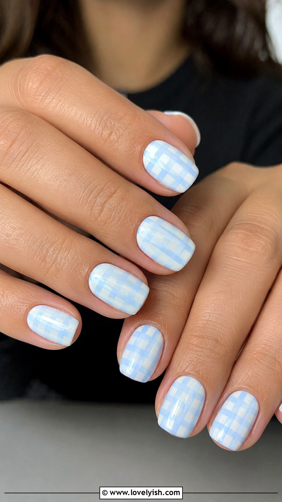 Baby Blue Gingham Nails - 50 baby blue nails - 50 baby blue nails