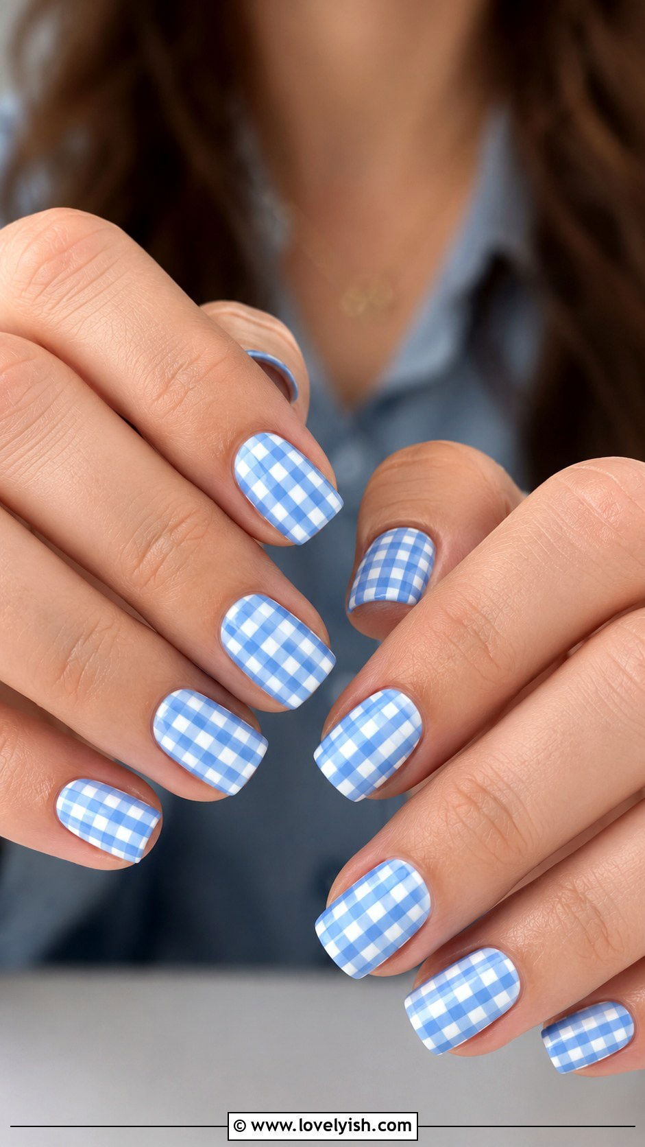 Baby Blue Gingham Nails - 50 unique nail designs - 50 unique nail designs
