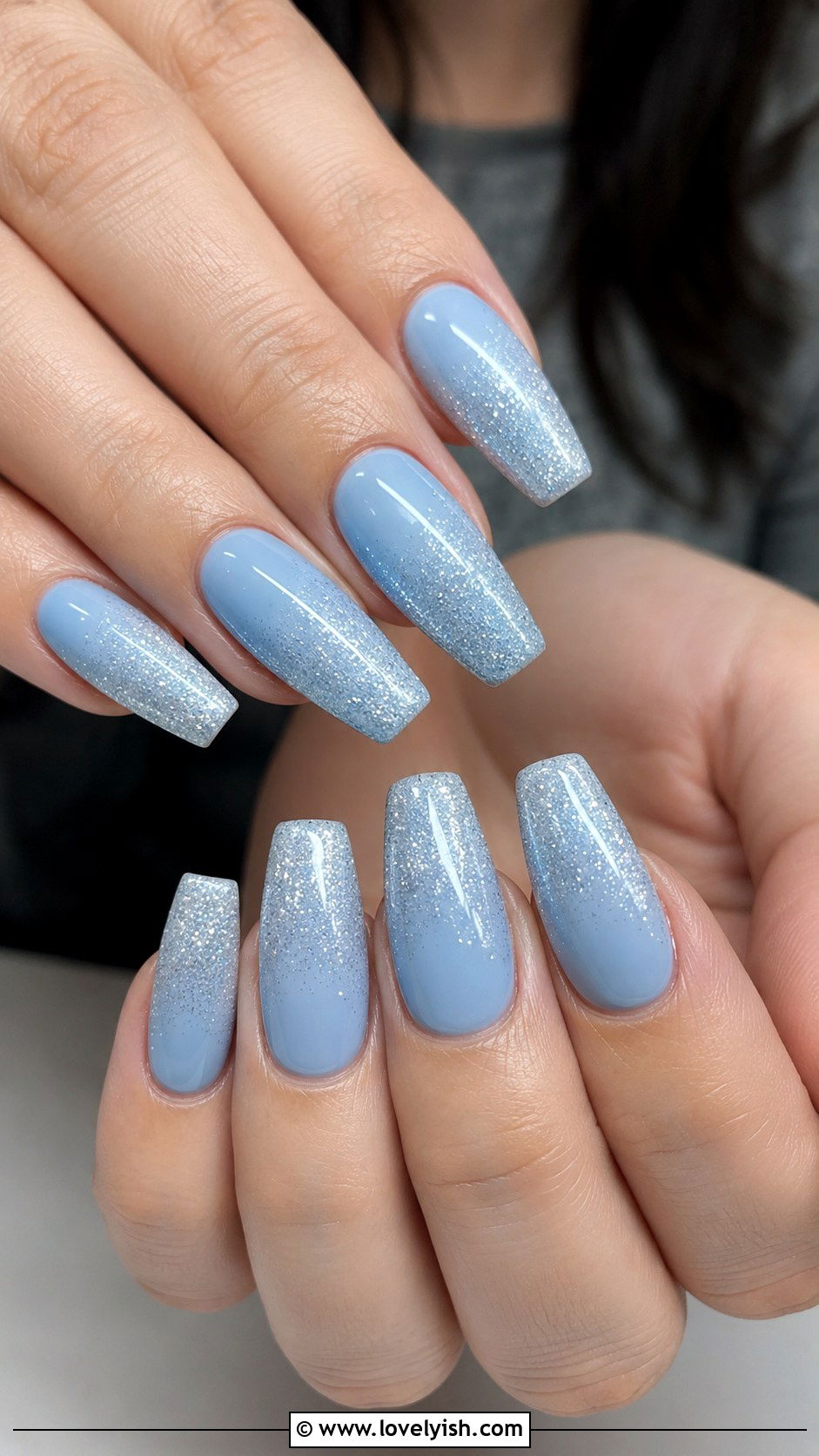 Baby Blue Glitter Ombre Nails - 50 baby shower nails - 50 baby shower nails