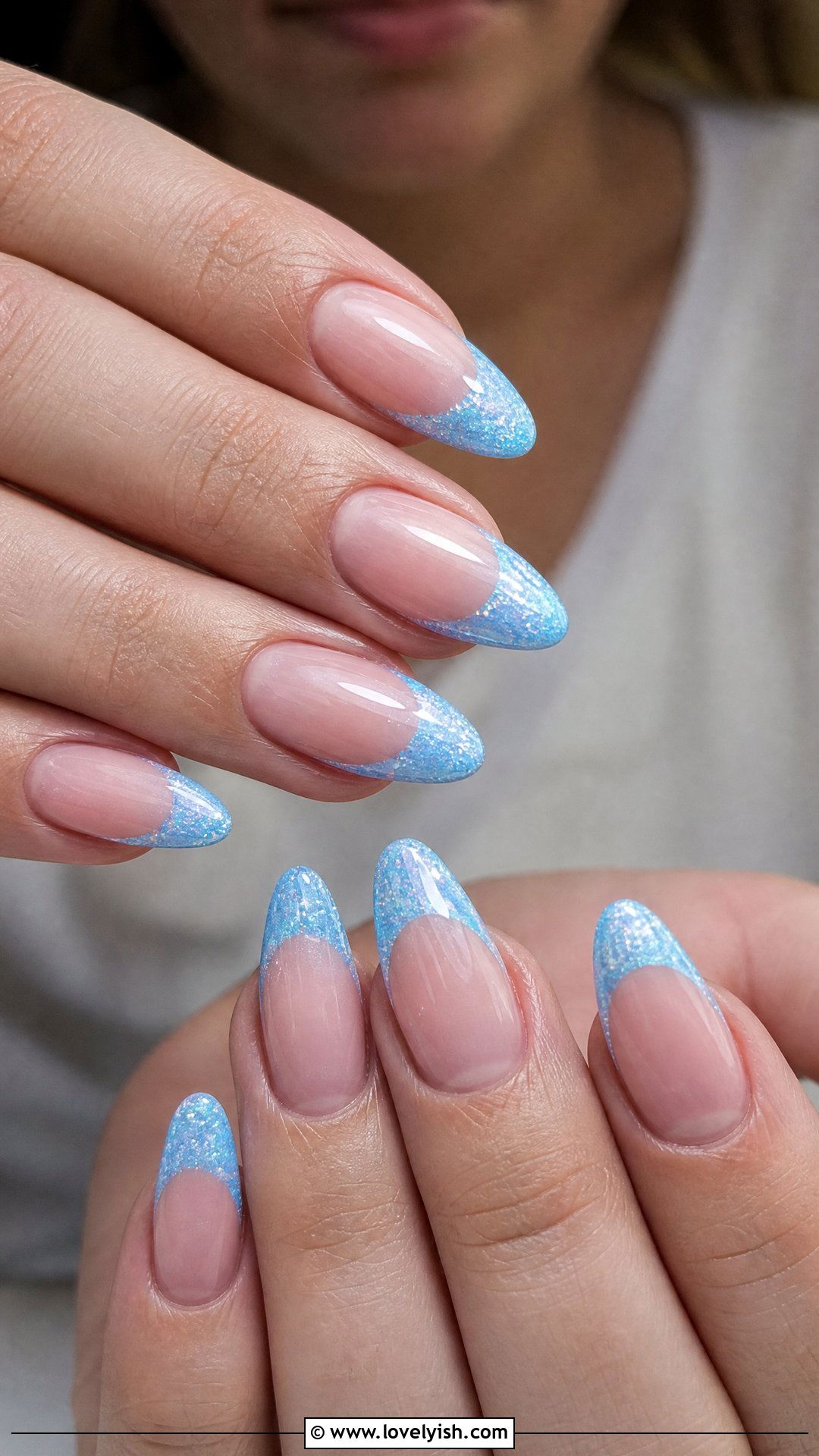 Baby Blue Glitter Tip Nails - 50 simple nail art - 50 simple nail art
