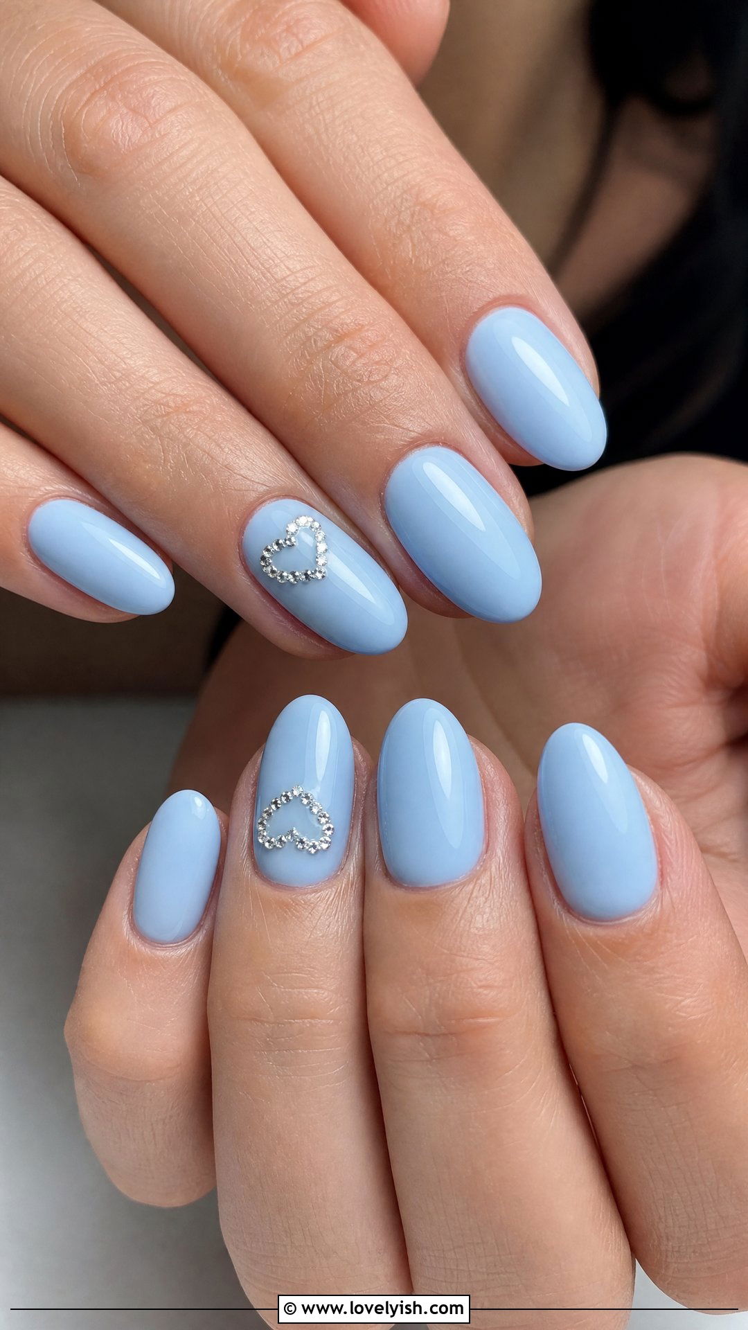 Baby Blue Nails With Diamond Hearts - 30 nail designs with diamonds - 30 nail designs with diamonds
