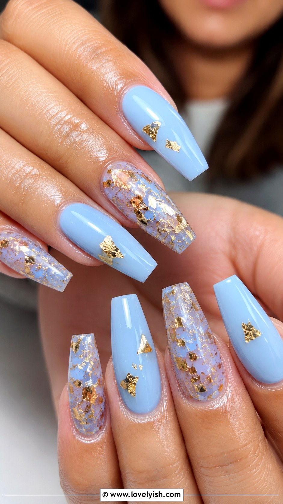 Baby Blue Nails With Gold Foil - 50 baby blue nails - 50 baby blue nails